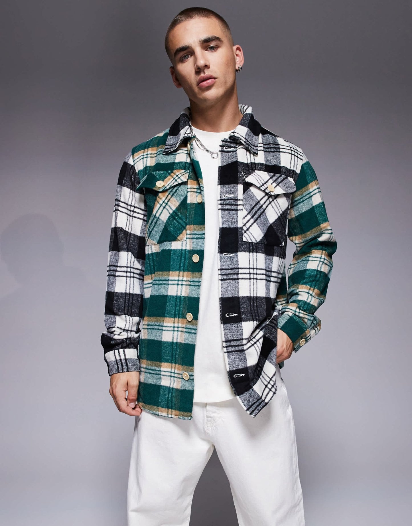 ADPT oversized heavy brushed check overshirt black & green - ASOS Sample Sale