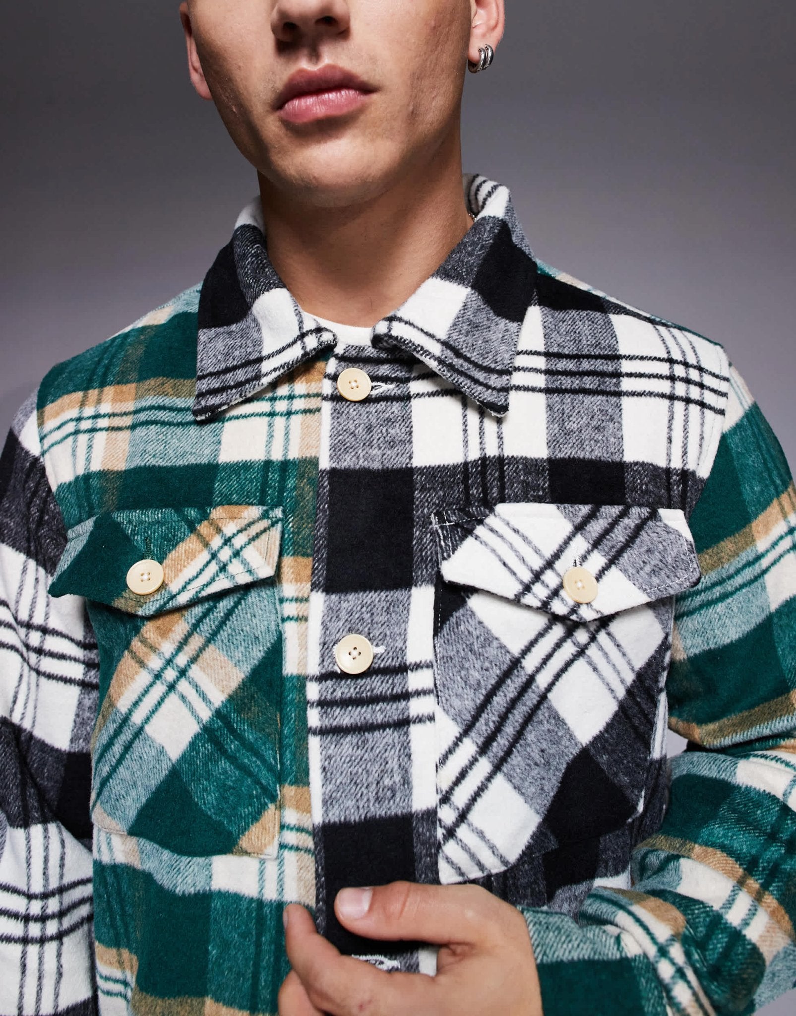 ADPT oversized heavy brushed check overshirt black & green - ASOS Sample Sale