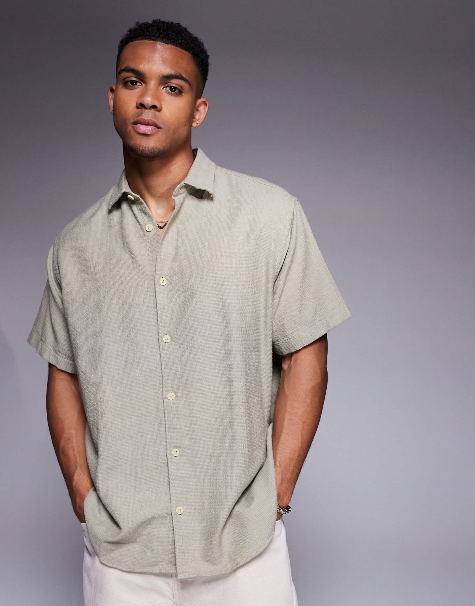 ADPT oversized short sleeve shirt in cream - ASOS Sample Sale