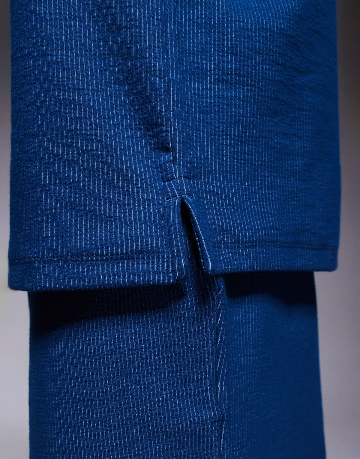 ADPT split neck texture polo shirt in denim blue - ASOS Sample Sale