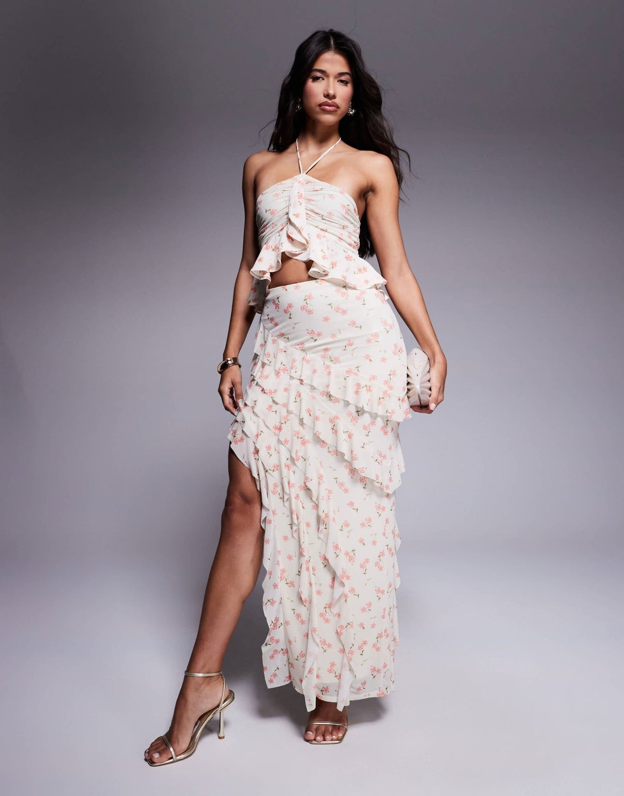AFRM asymmetrical ruffle maxi skirt in ditsy floral - ASOS Sample Sale