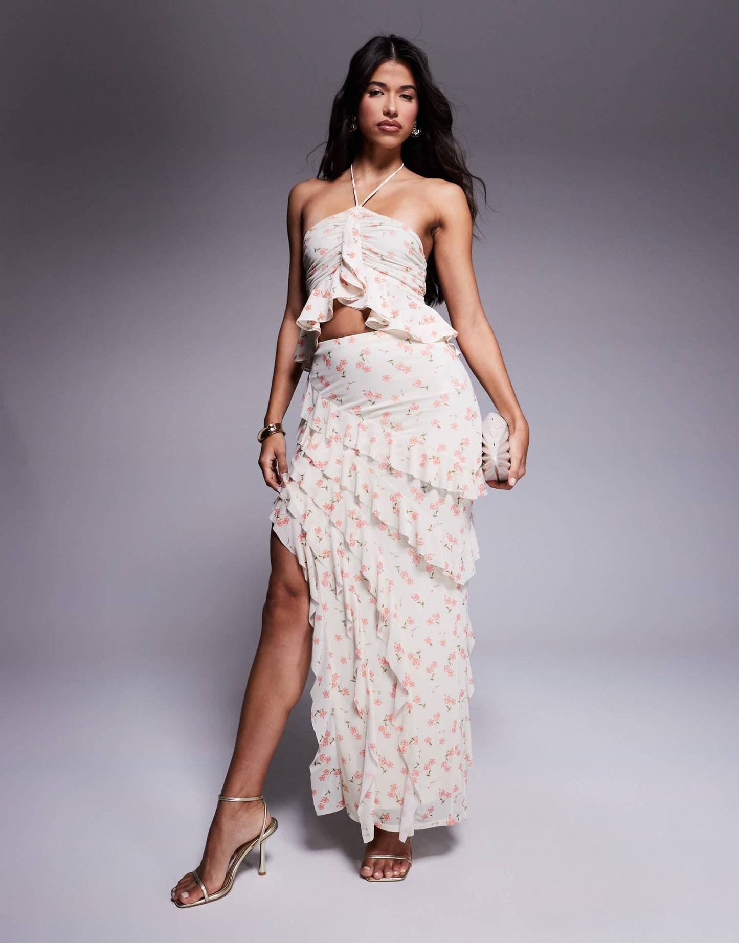 AFRM asymmetrical ruffle maxi skirt in ditsy floral - ASOS Sample Sale