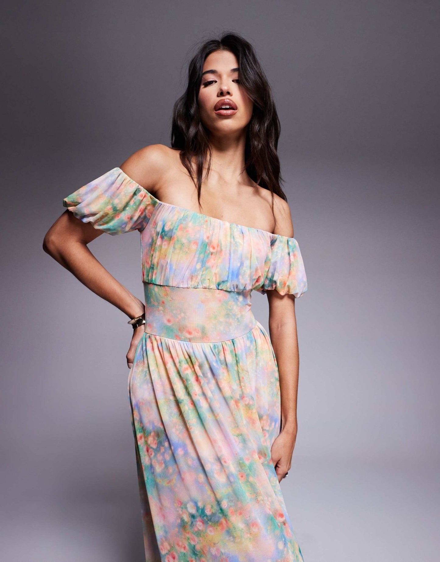 AFRM bardot maxi dress with built in shorts in floral print - ASOS Sample Sale