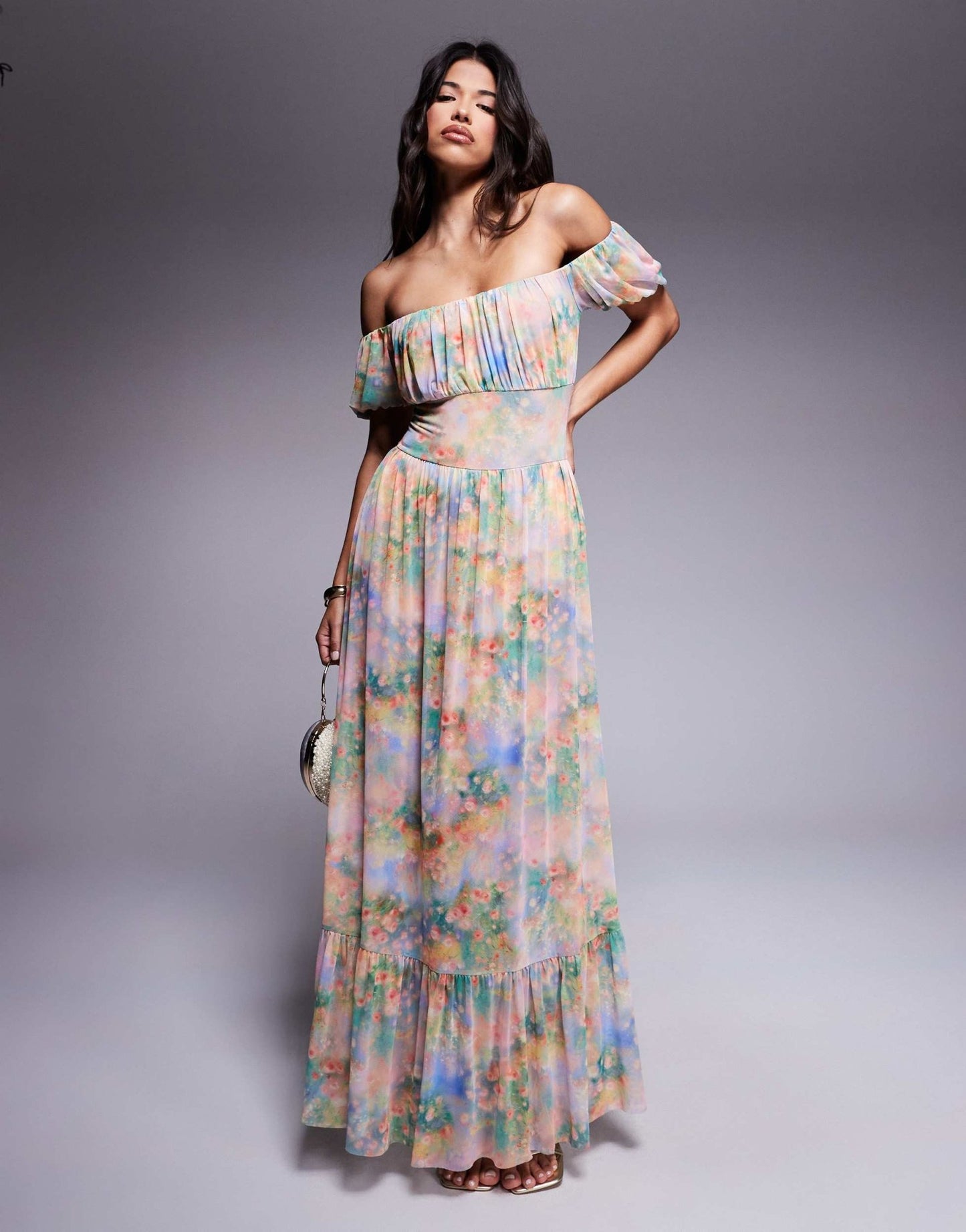 AFRM bardot maxi dress with built in shorts in floral print - ASOS Sample Sale
