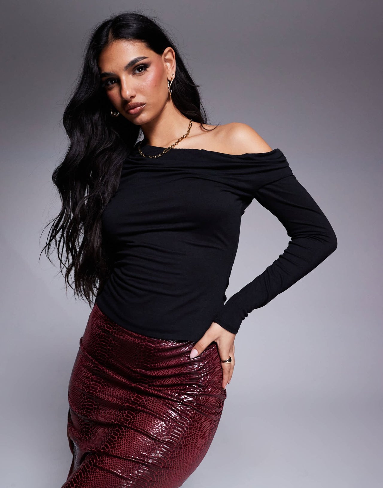 AFRM bria ls top with asymetrical neckline in crepe knit in black - ASOS Sample Sale