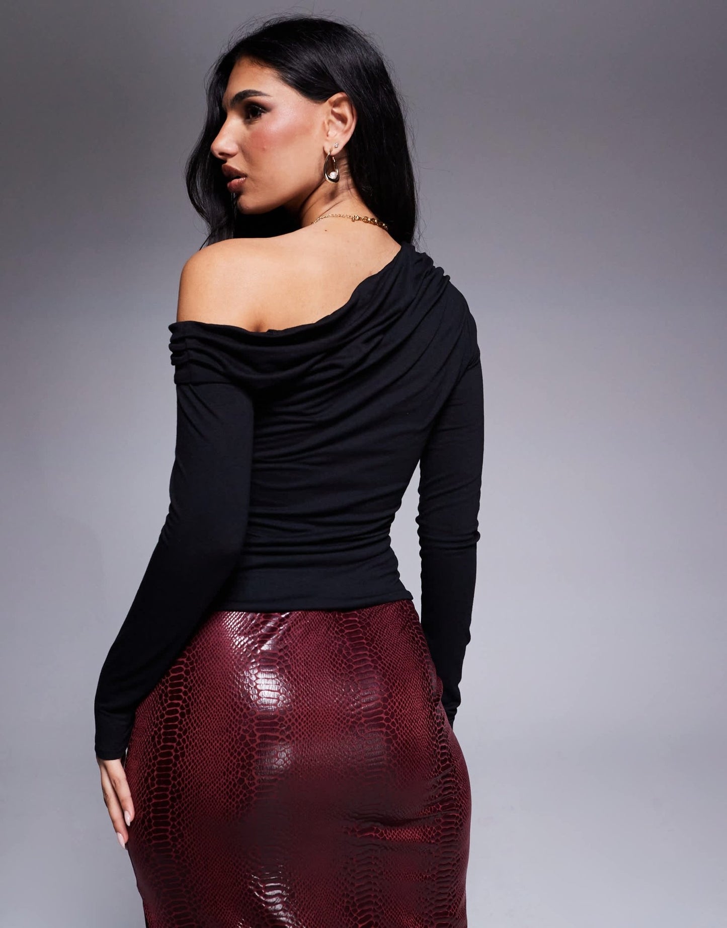 AFRM bria ls top with asymetrical neckline in crepe knit in black - ASOS Sample Sale