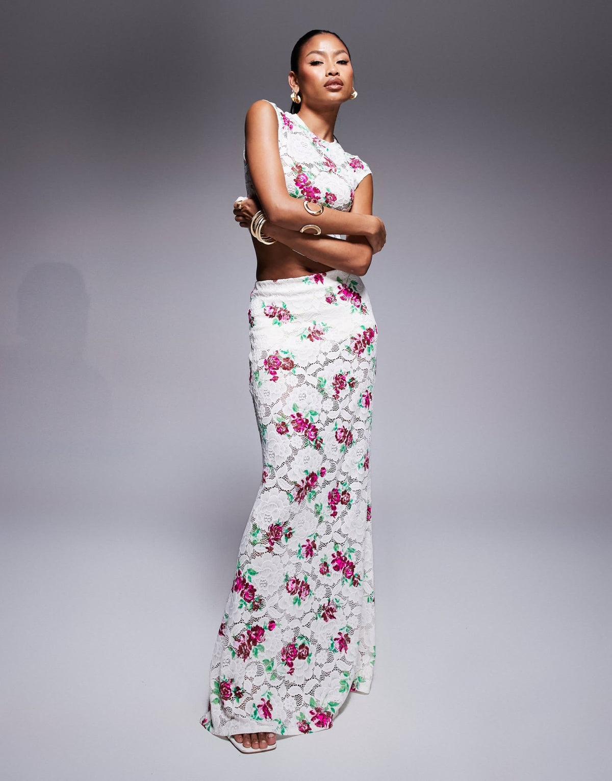 AFRM crochet lace maxi skirt co-ord in rose floral - ASOS Sample Sale
