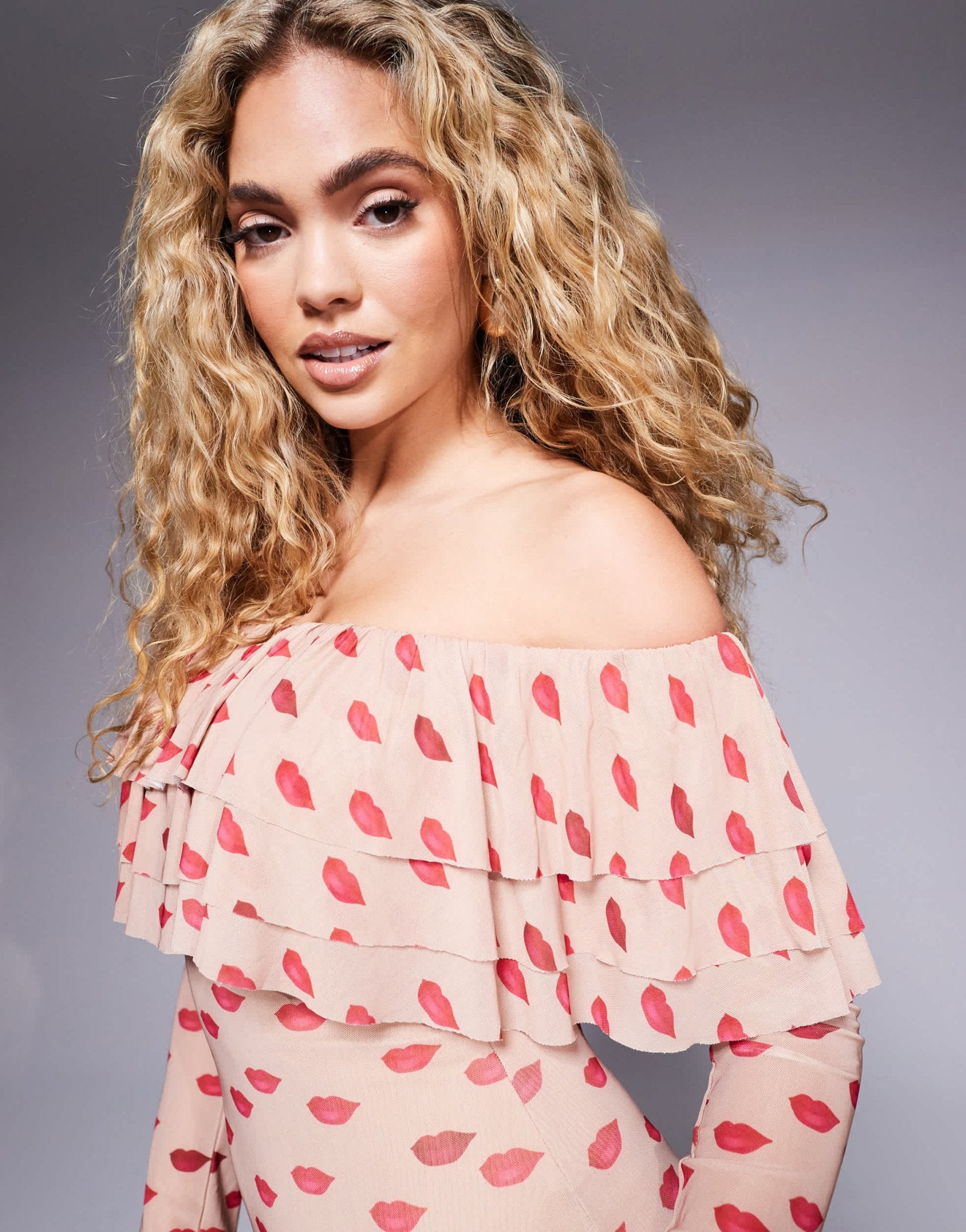 AFRM Dahlia off the shoulder maxi dress with ruffle detail in almond kiss print - ASOS Sample Sale