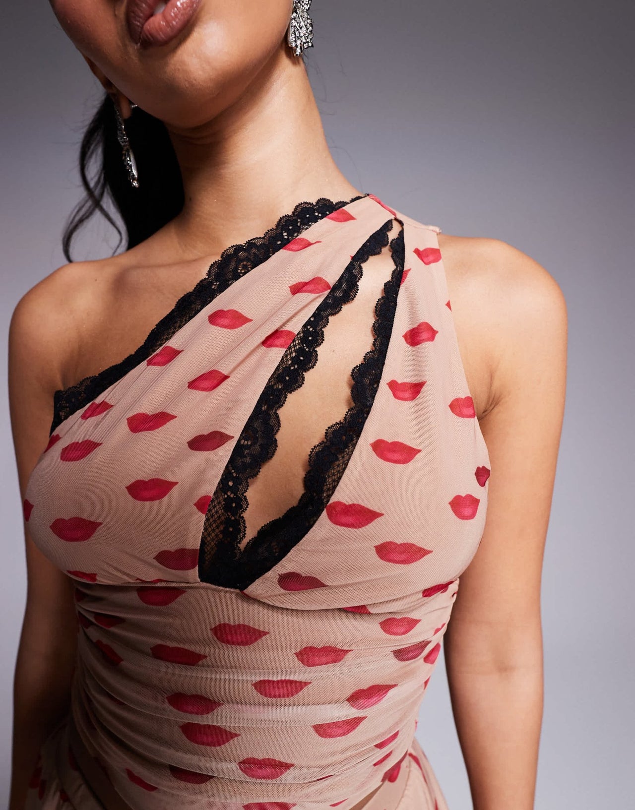 AFRM Delany one shoulder crop top co - ord in almond kiss print - ASOS Sample Sale