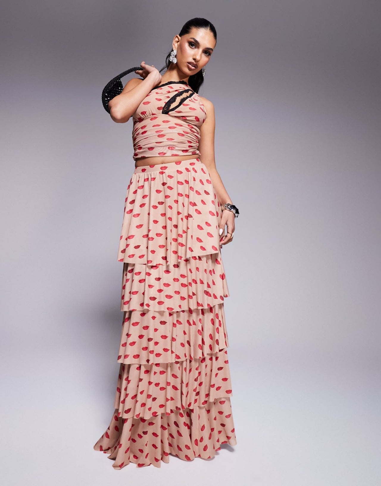 AFRM Delany one shoulder crop top co - ord in almond kiss print - ASOS Sample Sale