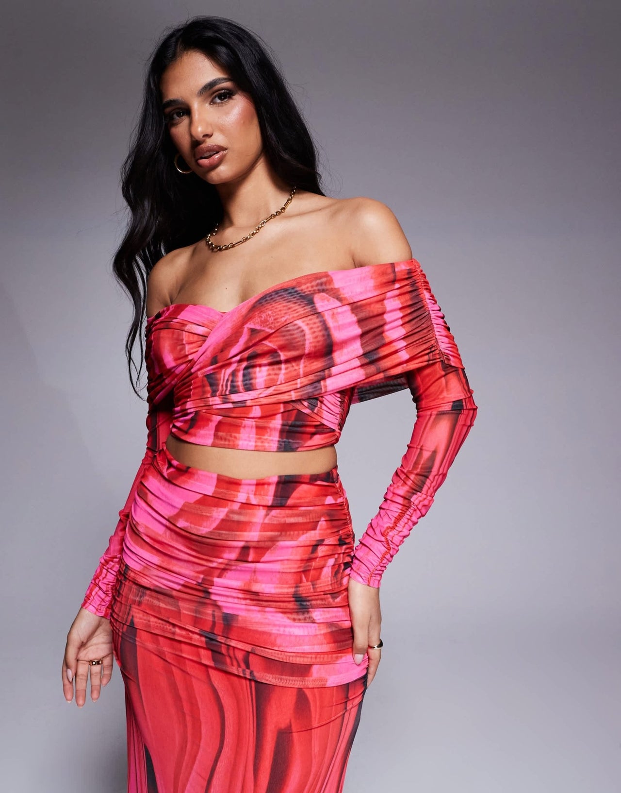 AFRM dido shirred longsleeve top in overscale rose - ASOS Sample Sale