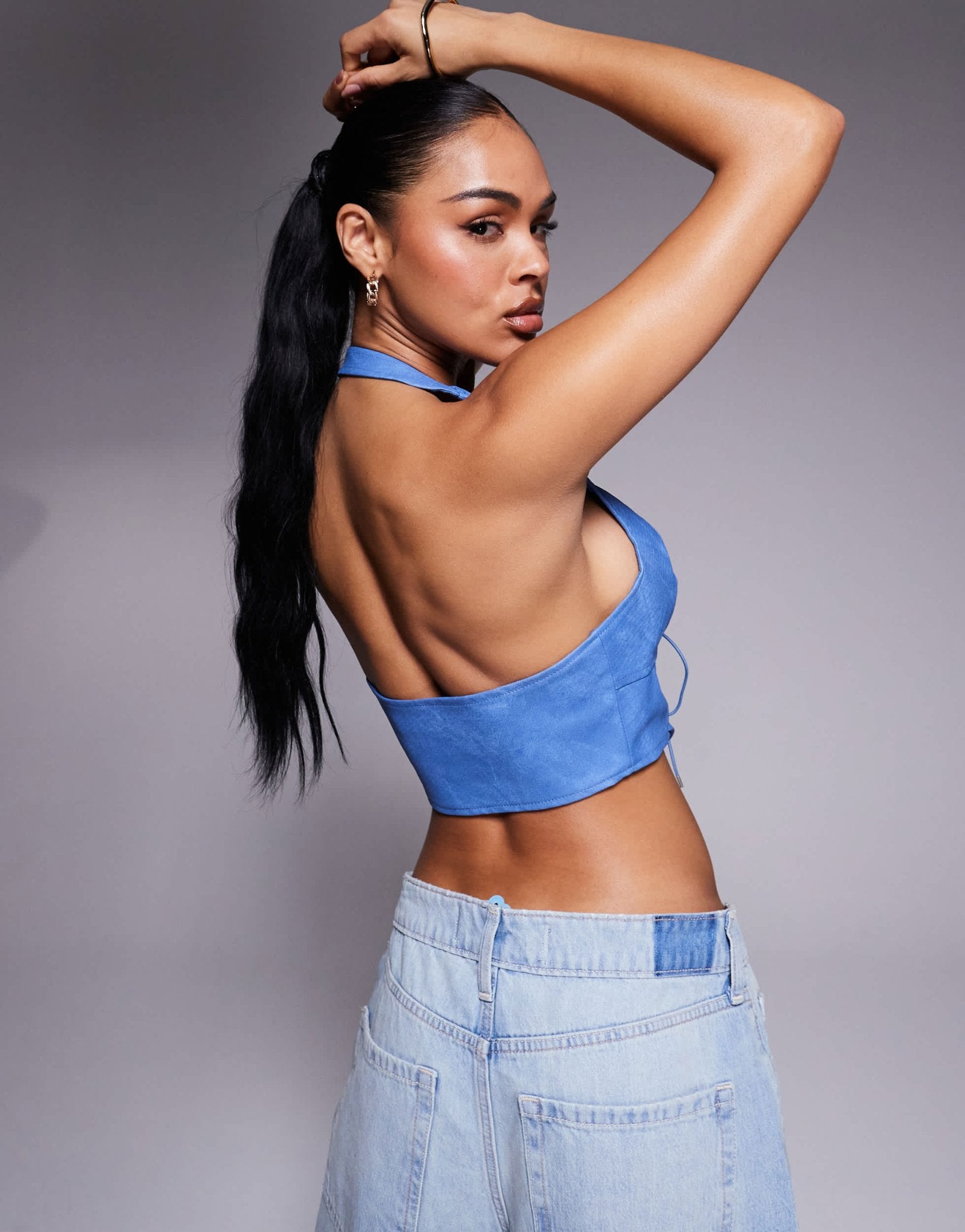 AFRM Ingrid co-ord lace up corset top in indigo blue - ASOS Sample Sale