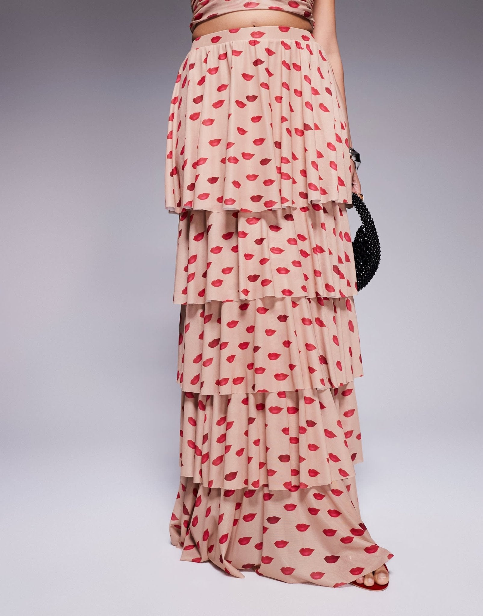 AFRM Jace ruffle maxi skirt co - ord in almond kiss print - ASOS Sample Sale
