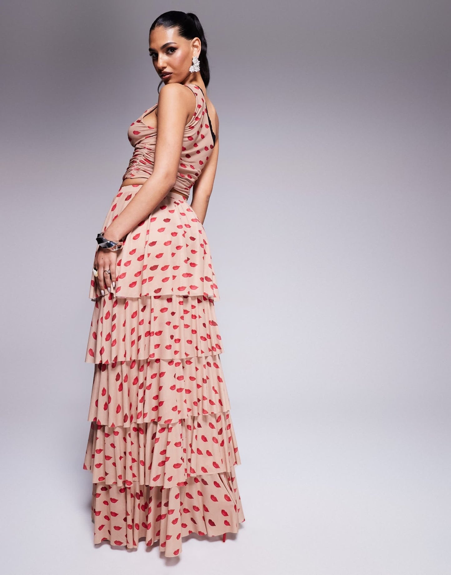 AFRM Jace ruffle maxi skirt co - ord in almond kiss print - ASOS Sample Sale