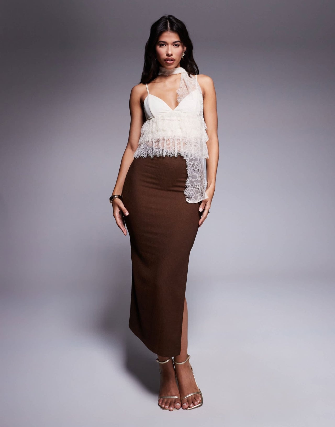 AFRM lace top with detachable scarf in cream - ASOS Sample Sale