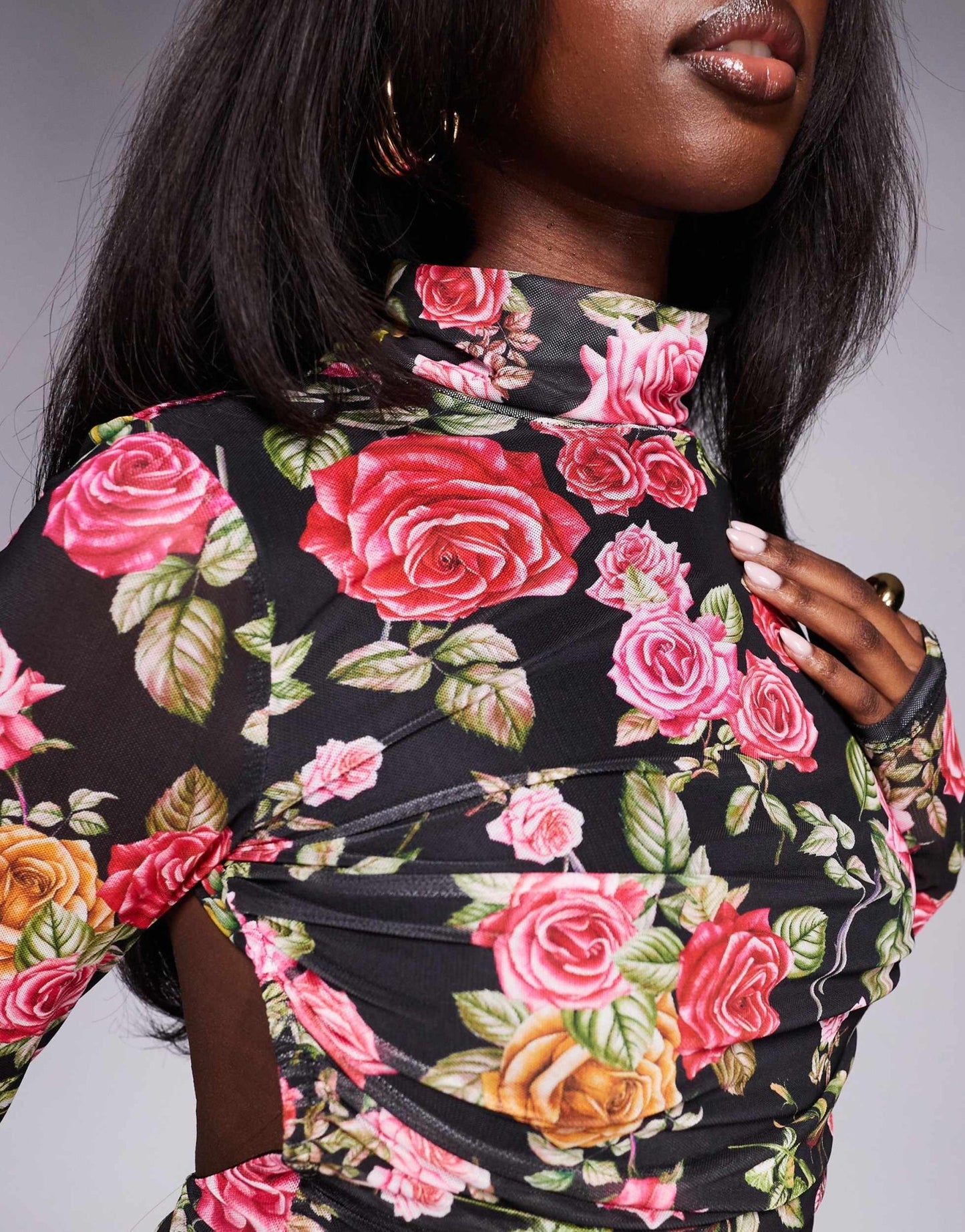 AFRM Lavina long sleeve backless mini dress in wallpaper rose print - ASOS Sample Sale