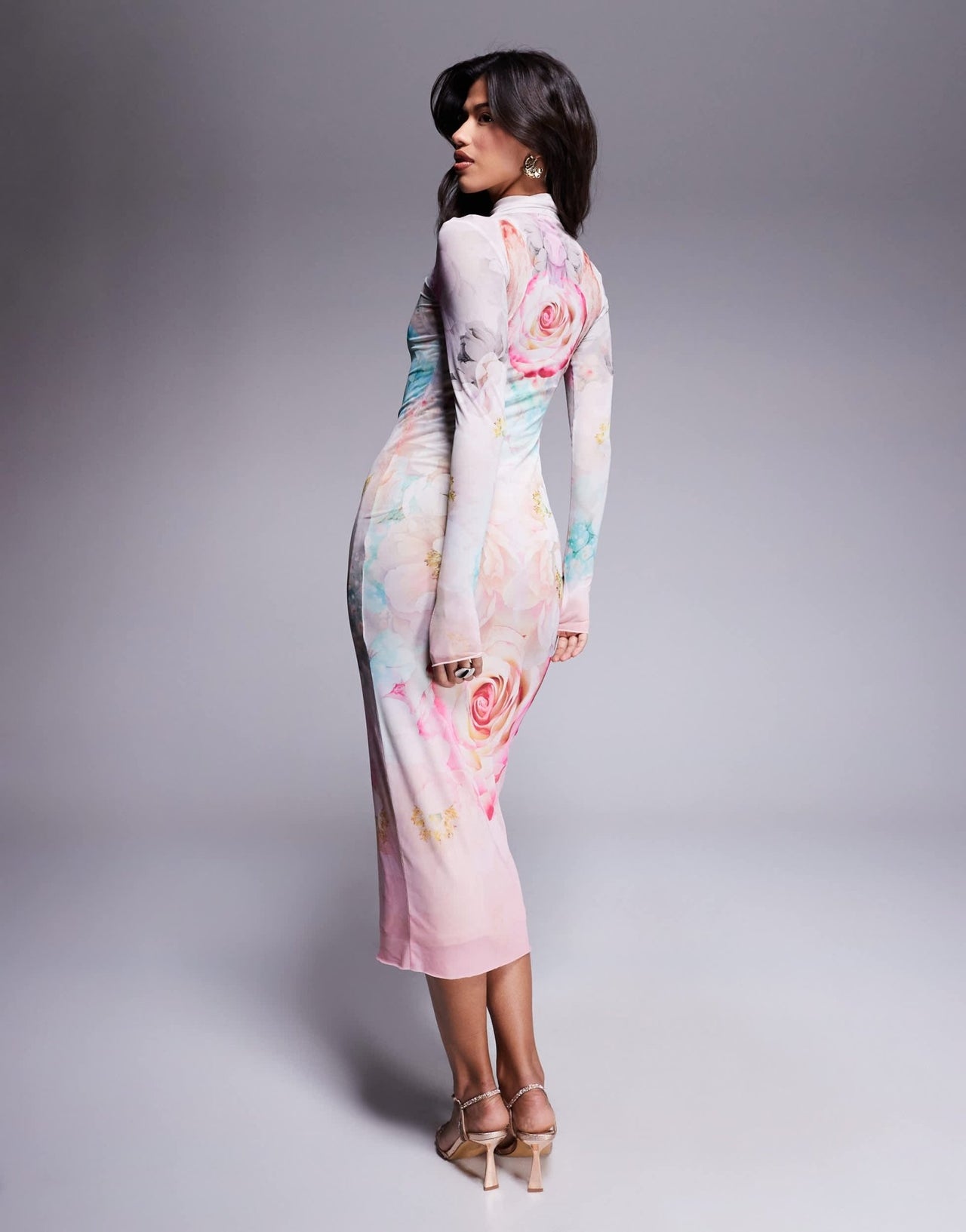 AFRM long sleeve turtleneck midi dress in pink floral - ASOS Sample Sale