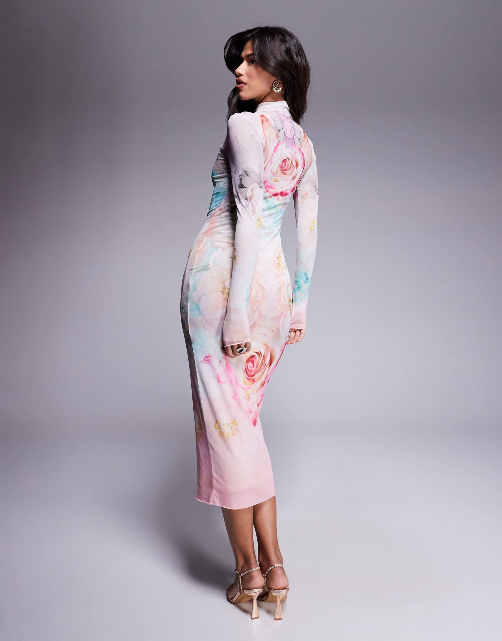 AFRM long sleeve turtleneck midi dress in pink floral - ASOS Sample Sale