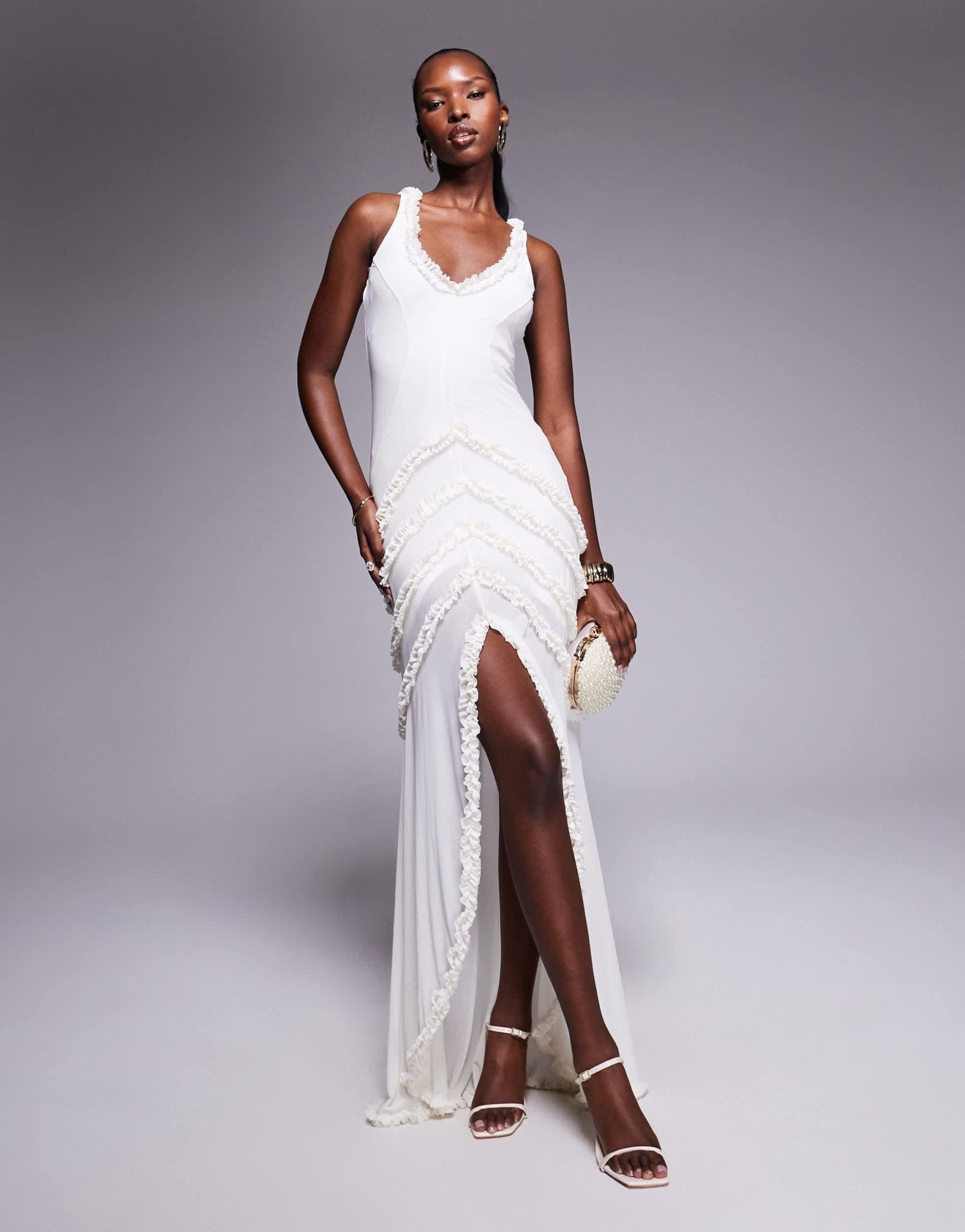 AFRM power mesh micro ruffle maxi dress in white - ASOS Sample Sale