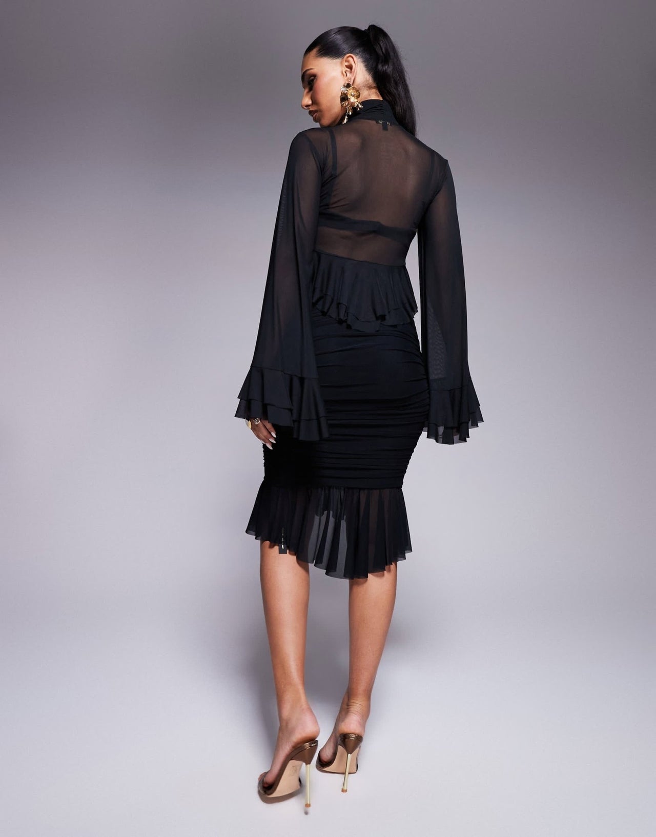 AFRM Pru high neck mesh ruched skirt co - ord in black - ASOS Sample Sale