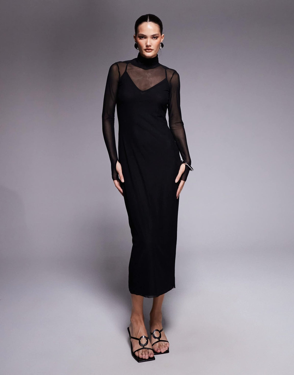 AFRM Shailene high neck mesh midi dress in black - ASOS Sample Sale