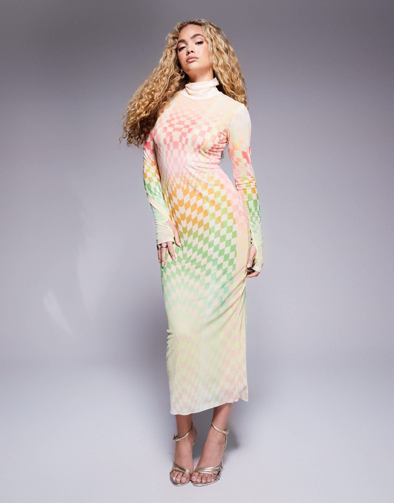 AFRM Shailene high neck mesh midi dress in pastel ombre print - ASOS Sample Sale