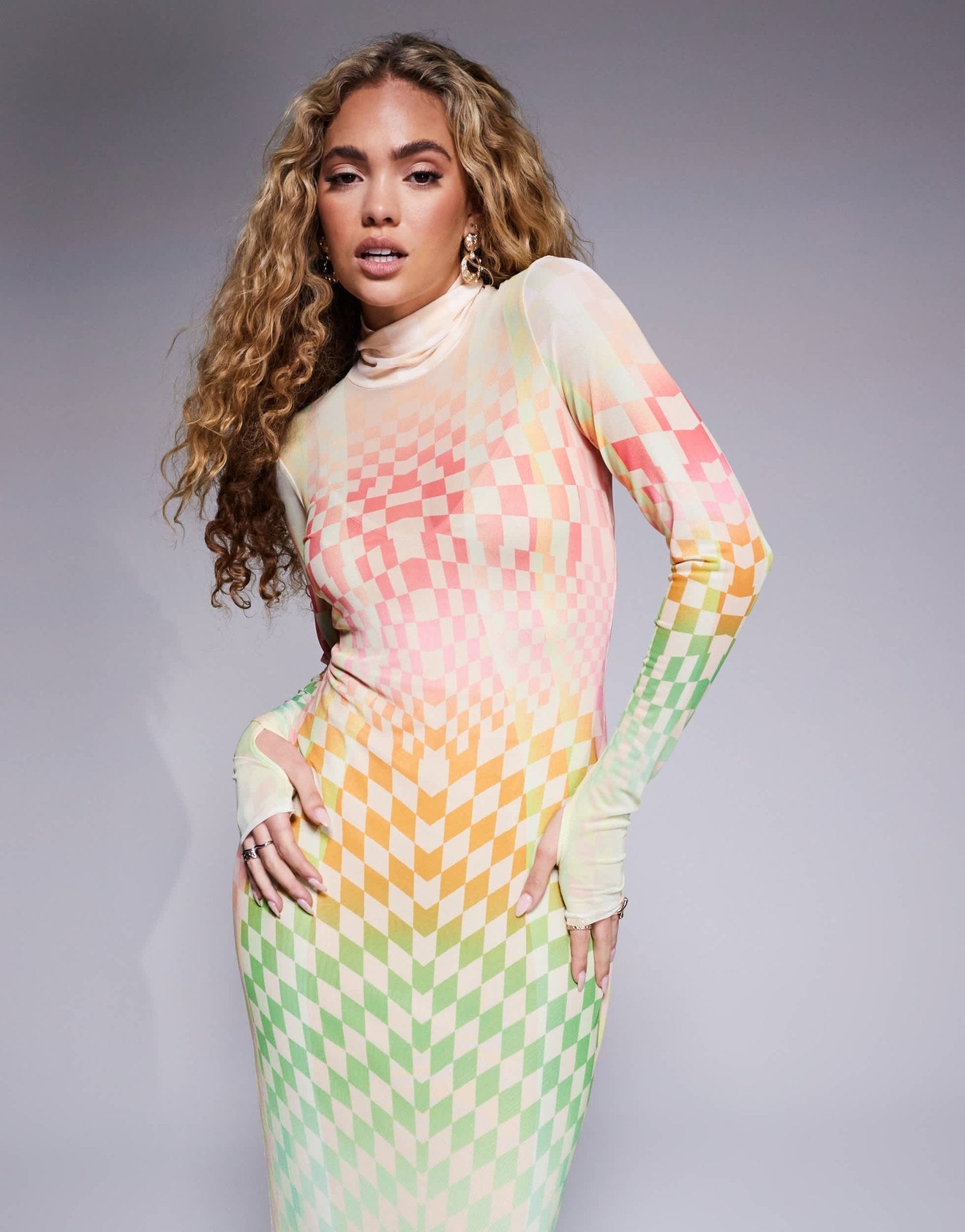 AFRM Shailene high neck mesh midi dress in pastel ombre print - ASOS Sample Sale