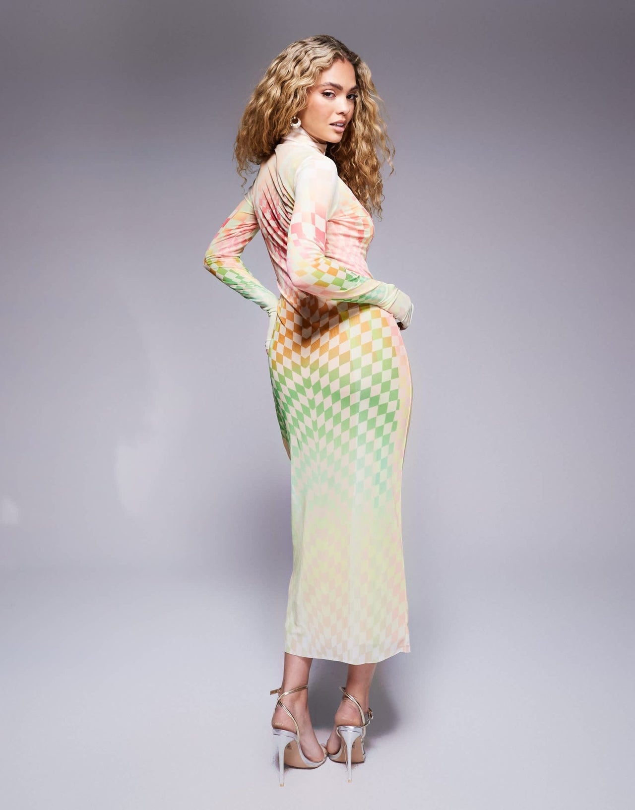 AFRM Shailene high neck mesh midi dress in pastel ombre print - ASOS Sample Sale
