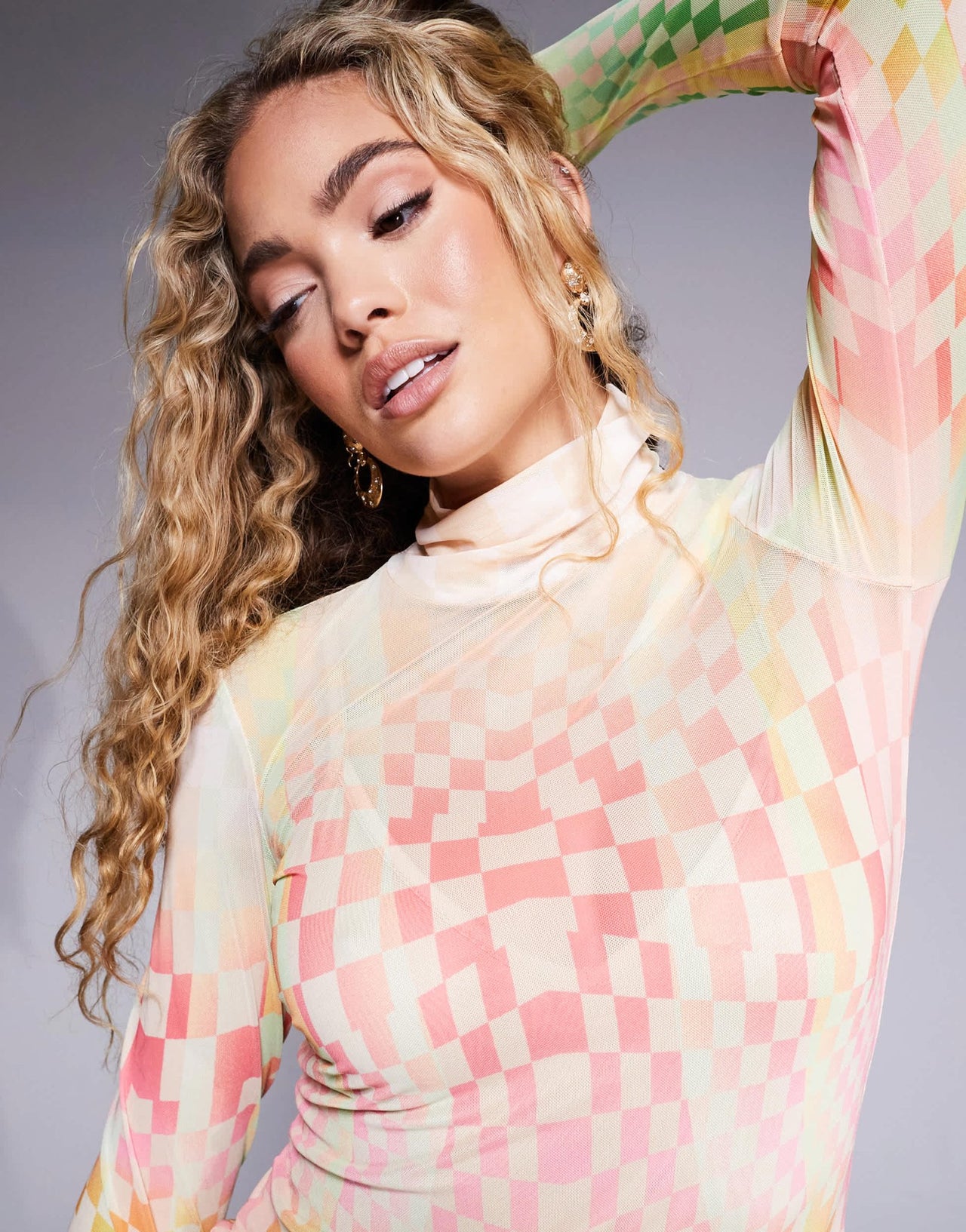 AFRM Shailene high neck mesh midi dress in pastel ombre print - ASOS Sample Sale