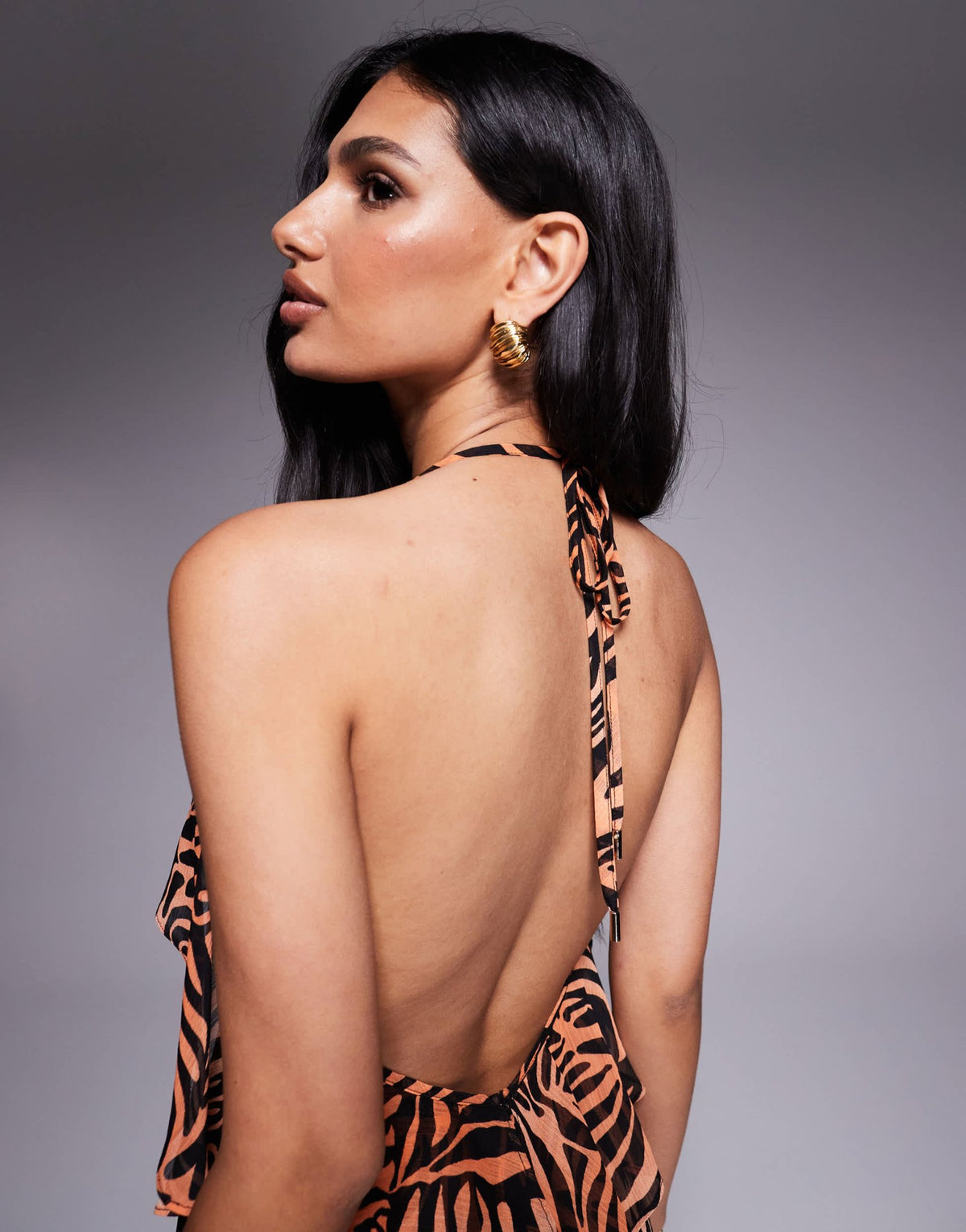AFRM tie back ruffle maxi dress in ombre zebra - ASOS Sample Sale