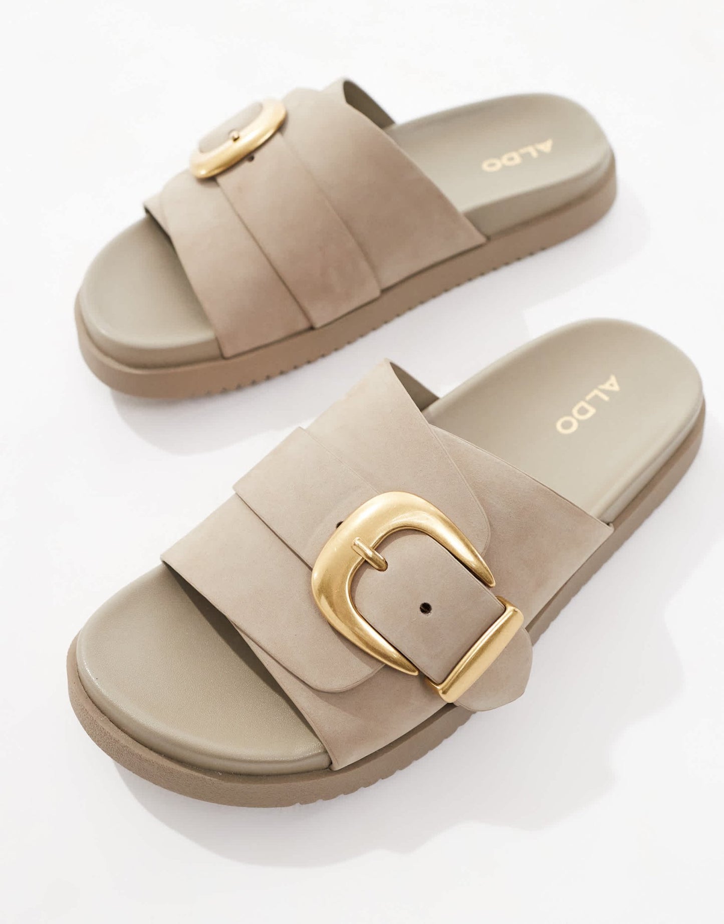 ALDO Alenana footbed flat sandals in beige nubuck - ASOS Sample Sale