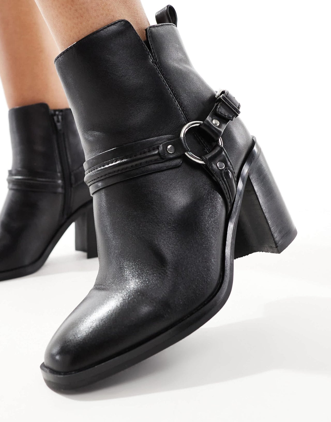 ALDO Catasetum harness block heel ankle boots in black leather - ASOS Sample Sale