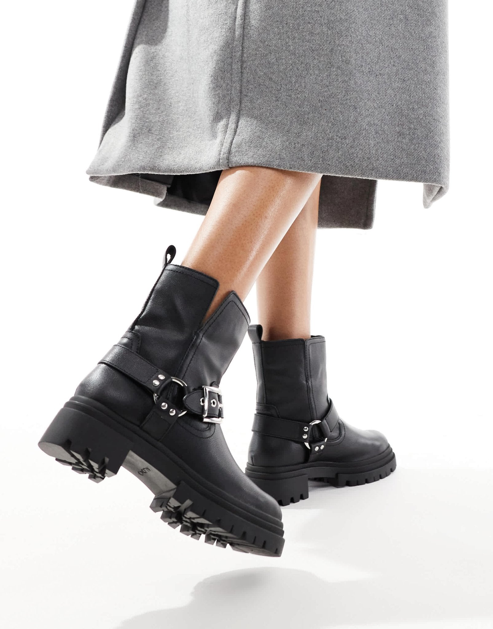 ALDO Harlyy biker ankle boots in black leather - ASOS Sample Sale