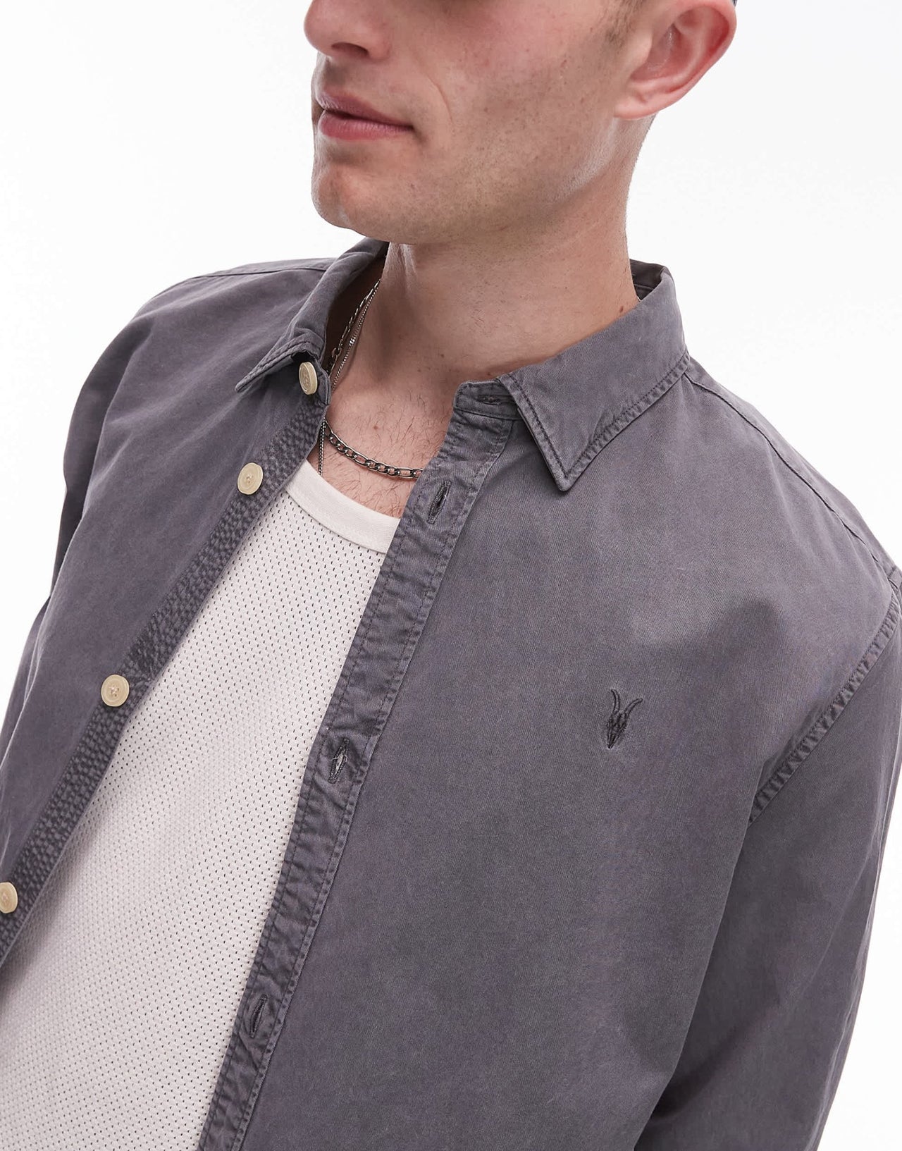 Allsaints Bodhi ls overshirt in pillar grey - GREY - ASOS Sample Sale