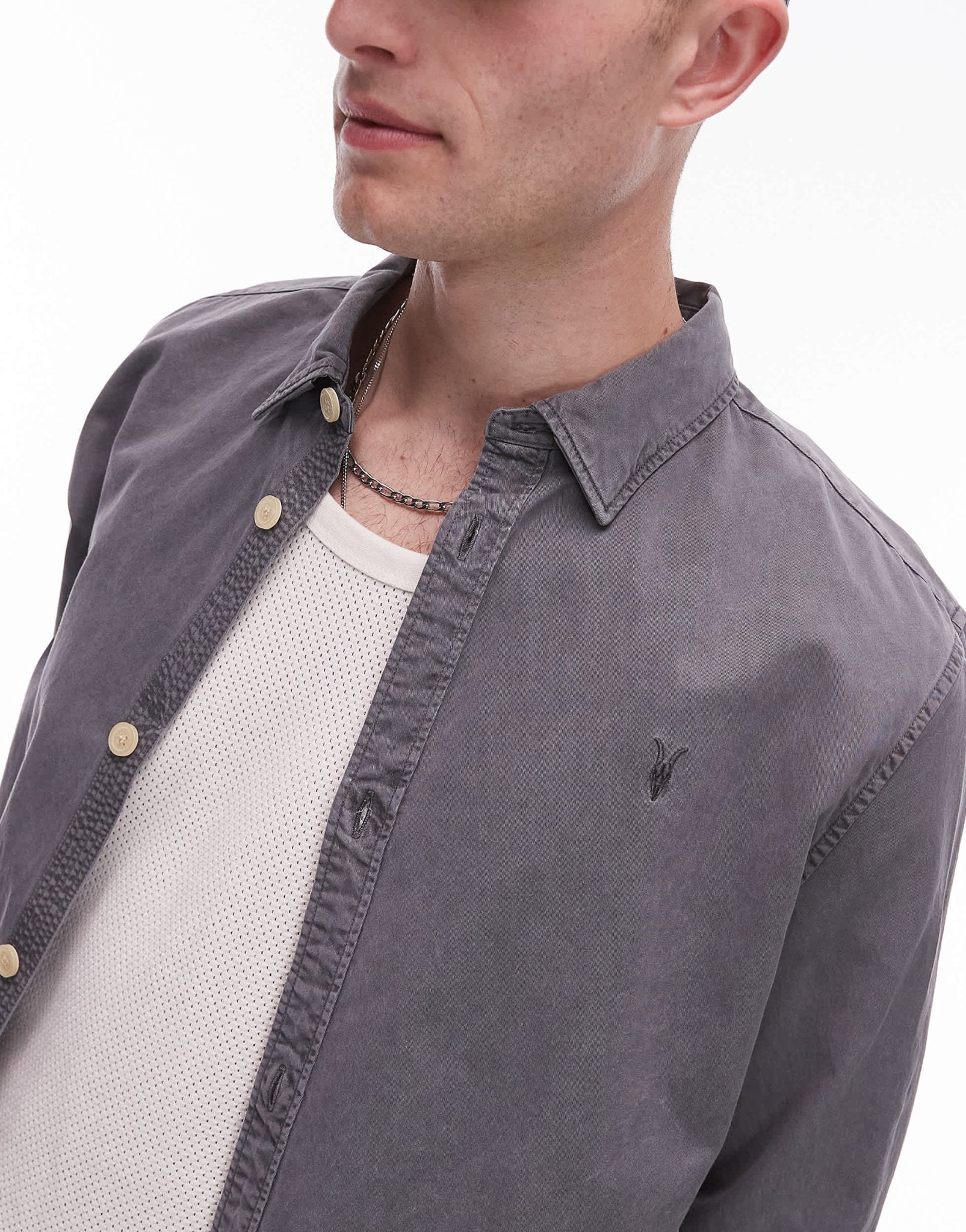 Allsaints Bodhi ls overshirt in pillar grey - GREY - ASOS Sample Sale