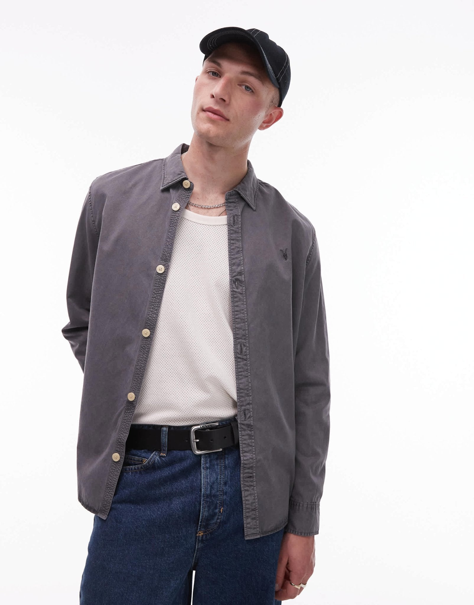 Allsaints Bodhi ls overshirt in pillar grey - GREY - ASOS Sample Sale