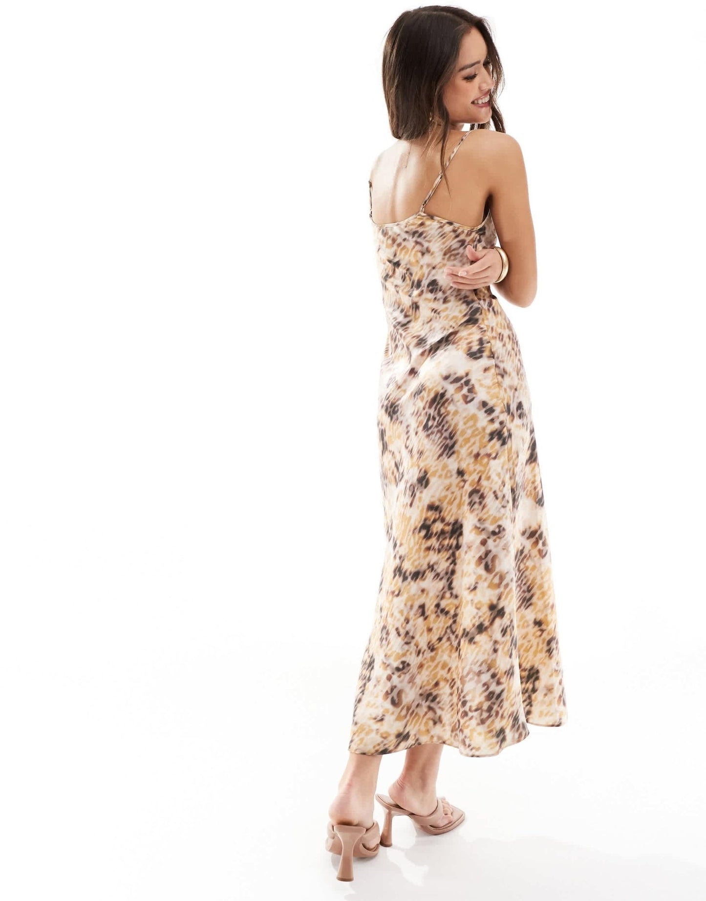 AllSaints Bryony Carmina satin midi slip dress in sesame beige - ASOS Sample Sale