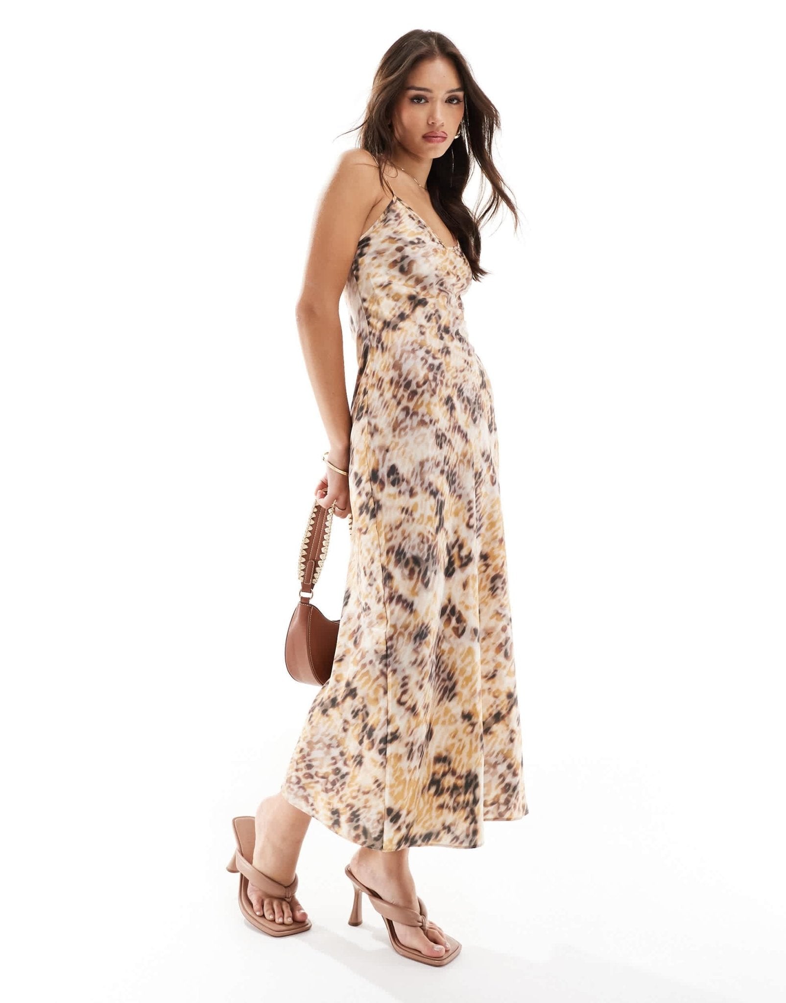 AllSaints Bryony Carmina satin midi slip dress in sesame beige - ASOS Sample Sale