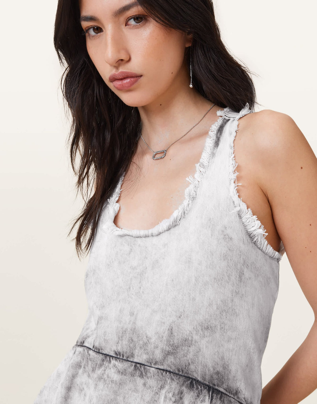 Allsaints cavarly mini dress in denim grey - ASOS Sample Sale
