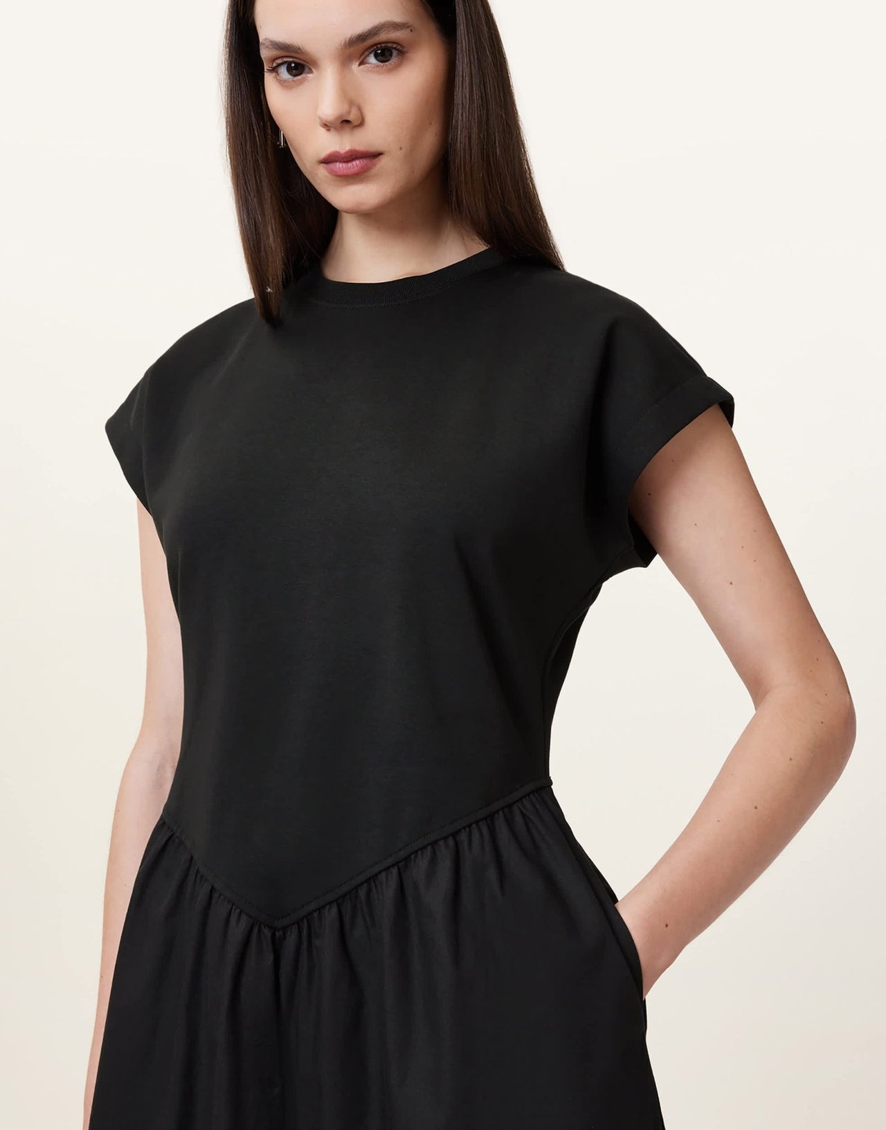 AllSaints Frankie drop hem t-shirt dress in black - ASOS Sample Sale