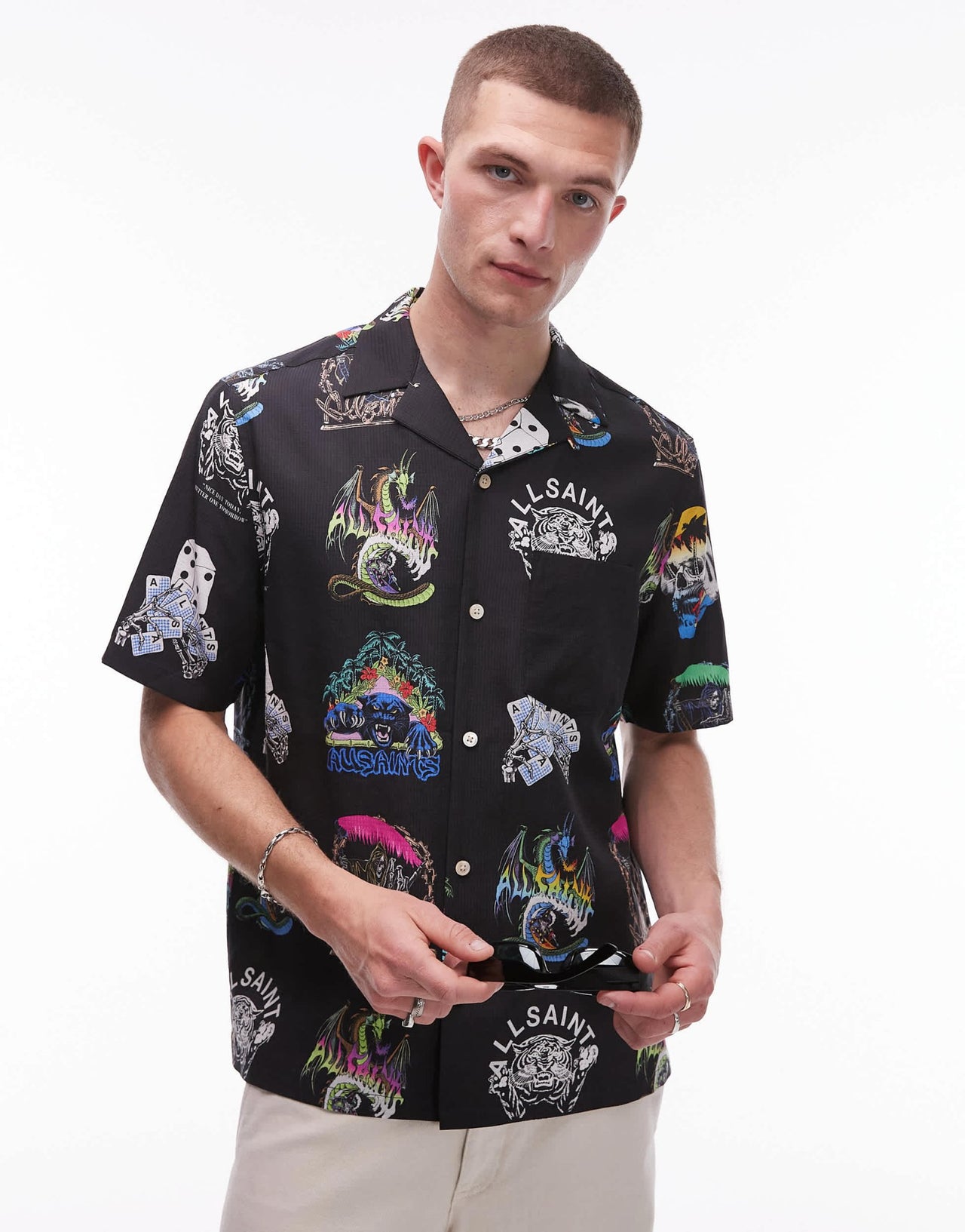 Allsaints gnar shirt in jet black - ASOS Sample Sale