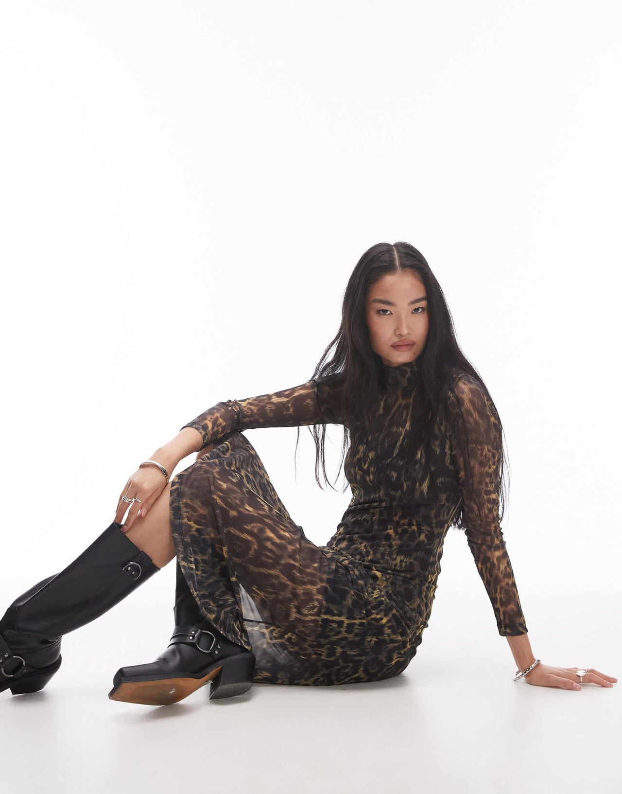 AllSaints Hanna mesh midi dress in leopard print - ASOS Sample Sale