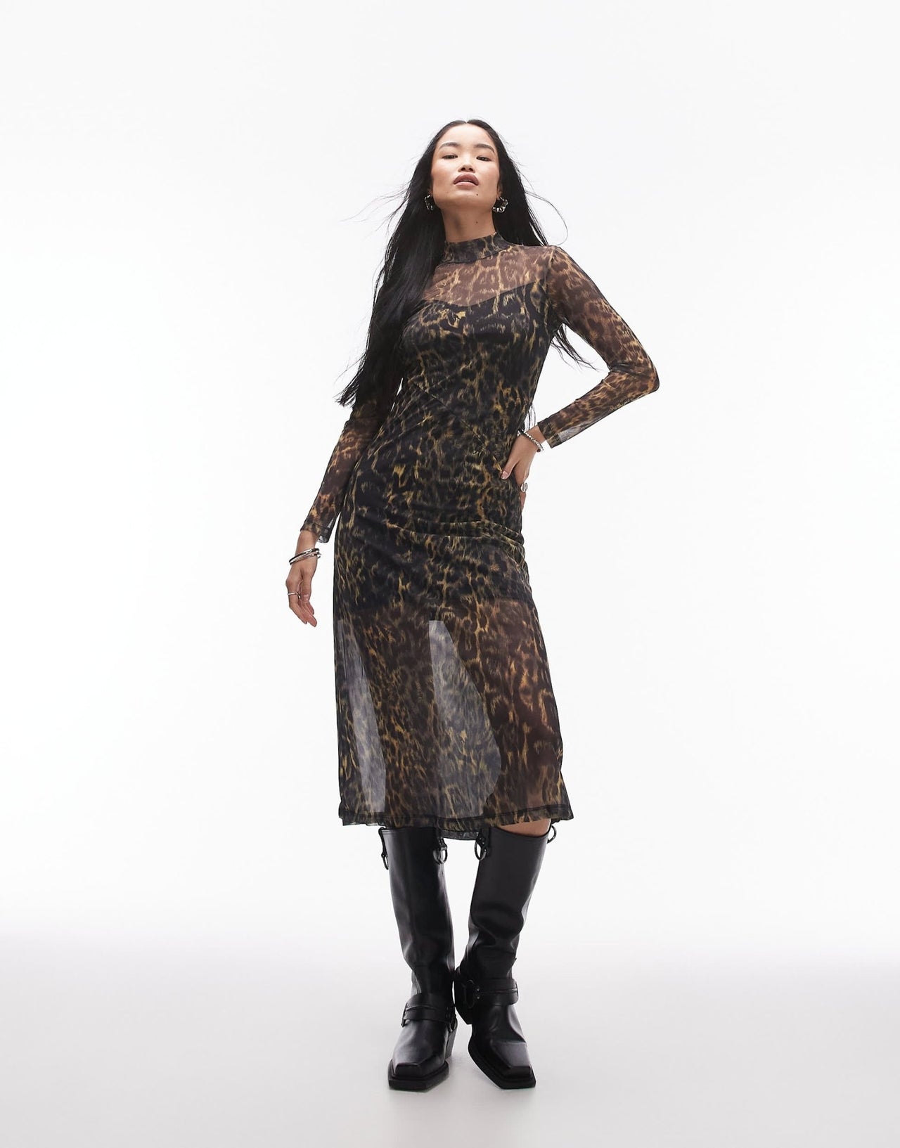AllSaints Hanna mesh midi dress in leopard print - ASOS Sample Sale