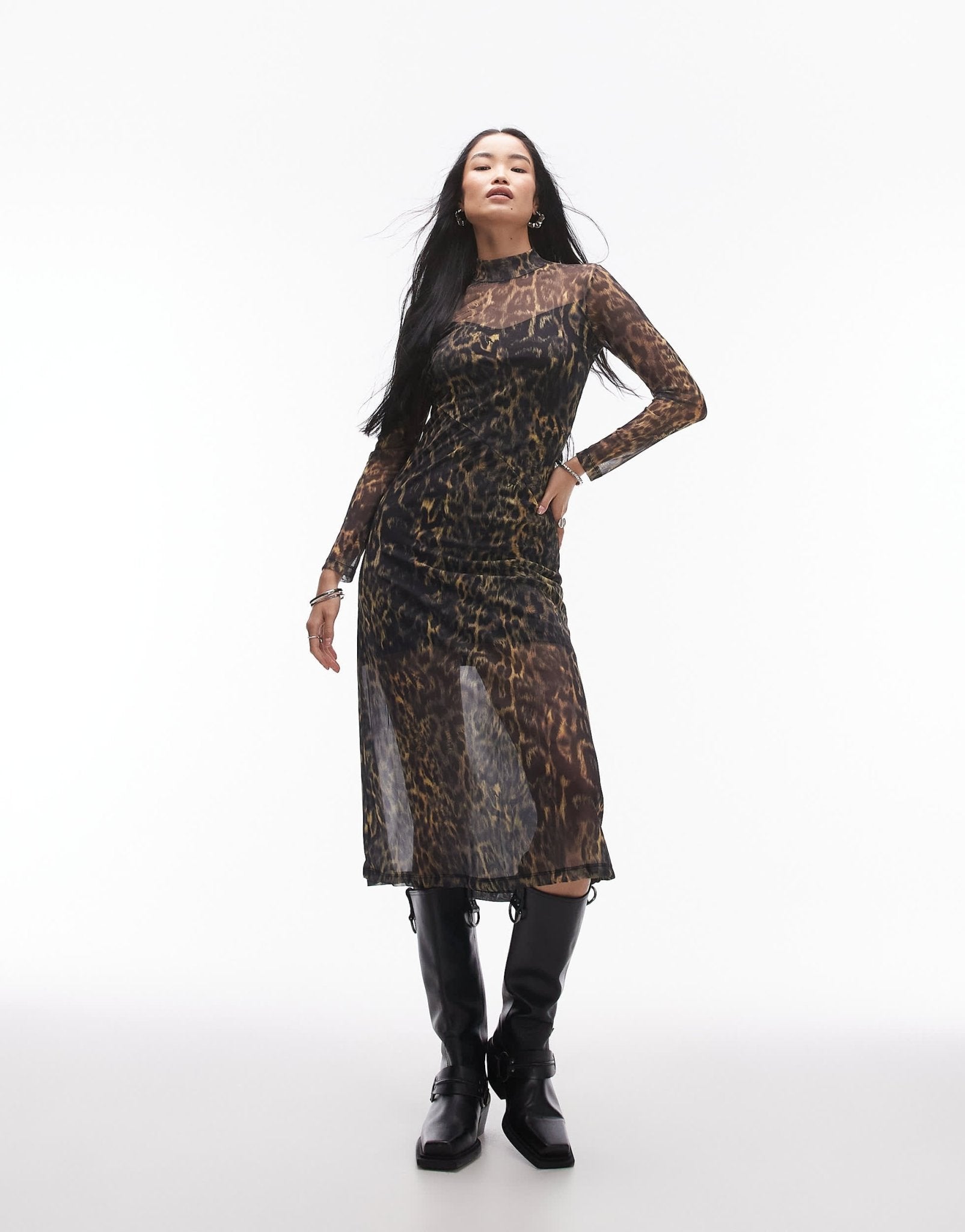 AllSaints Hanna mesh midi dress in leopard print - ASOS Sample Sale