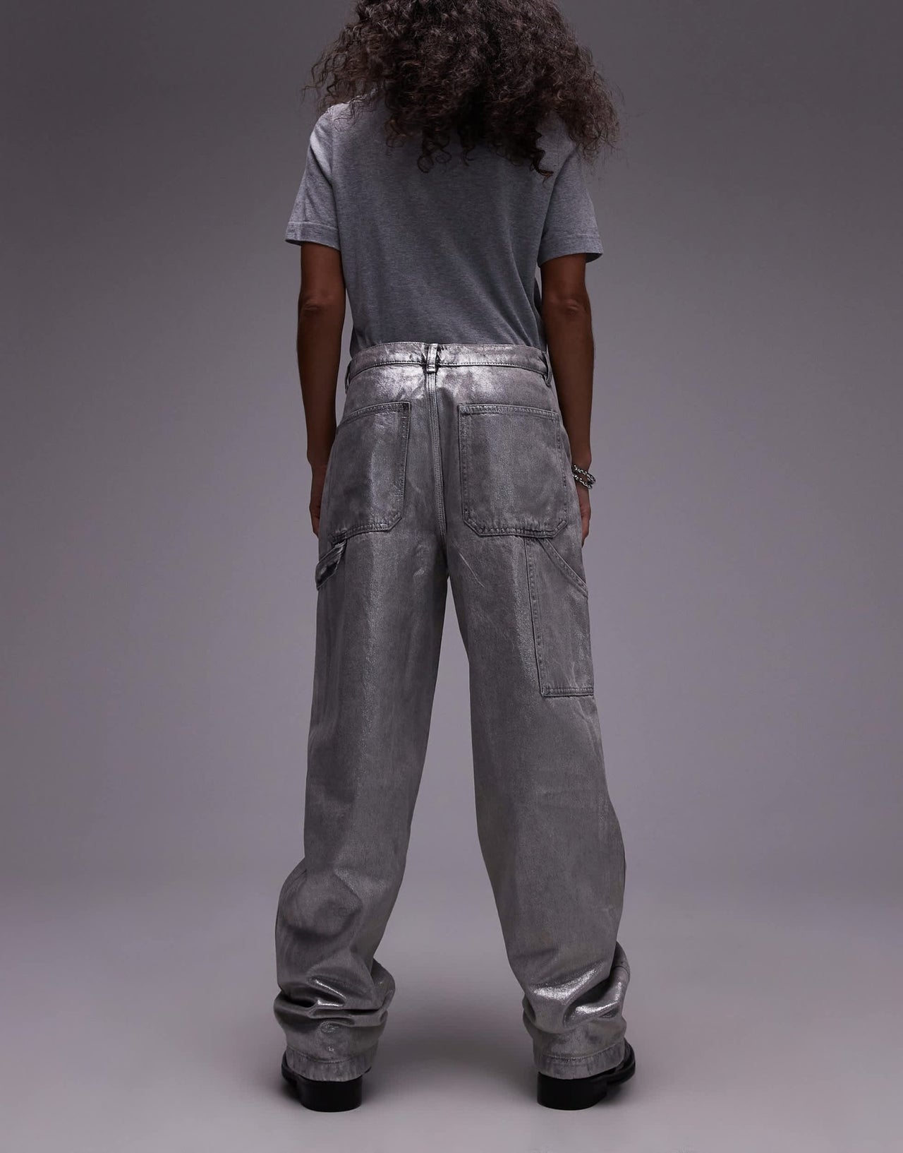 AllSaints Mia carpenter wide jeans in coated silver - ASOS Sample Sale