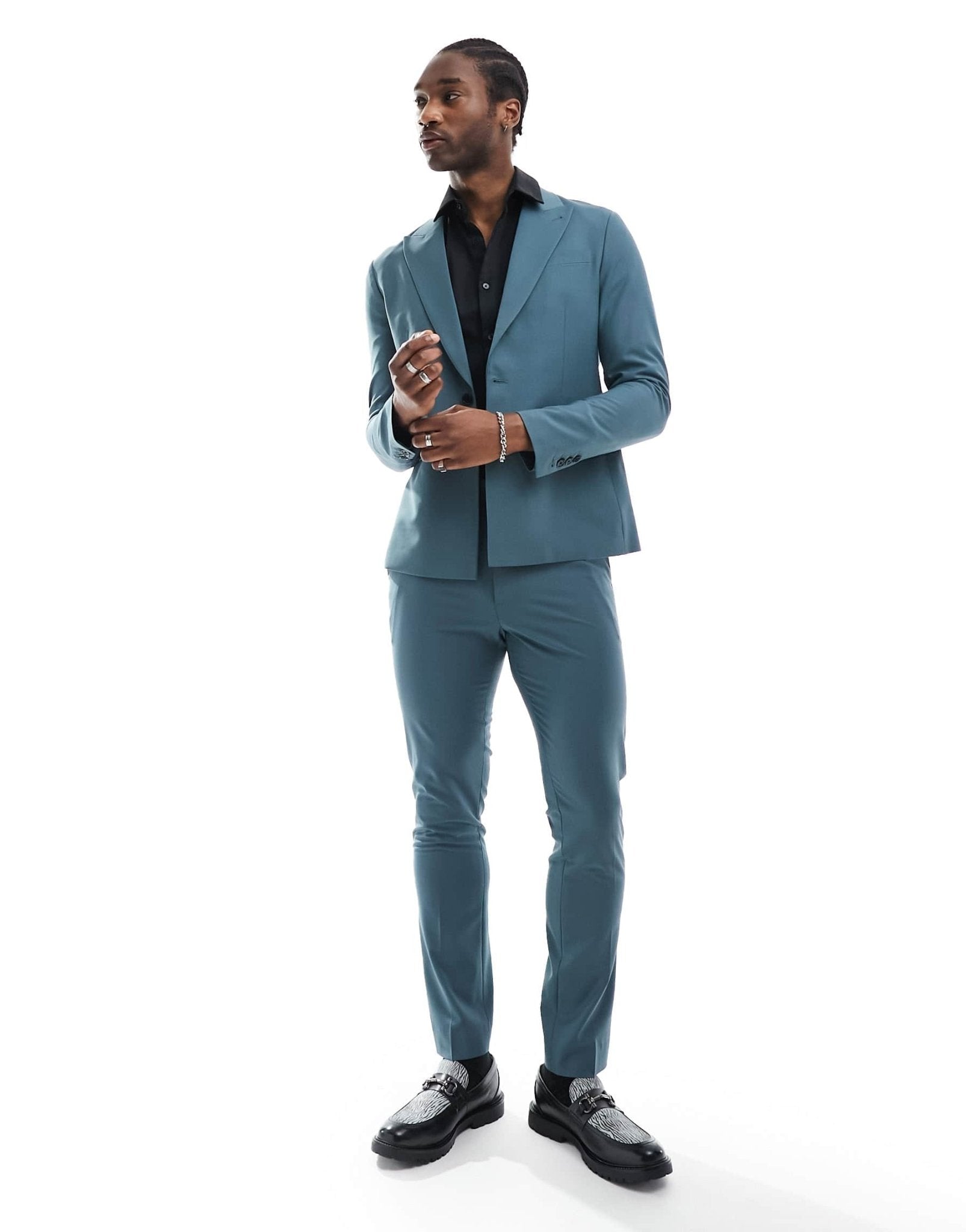 AllSaints Moad suit blazer in petrol blue - ASOS Sample Sale