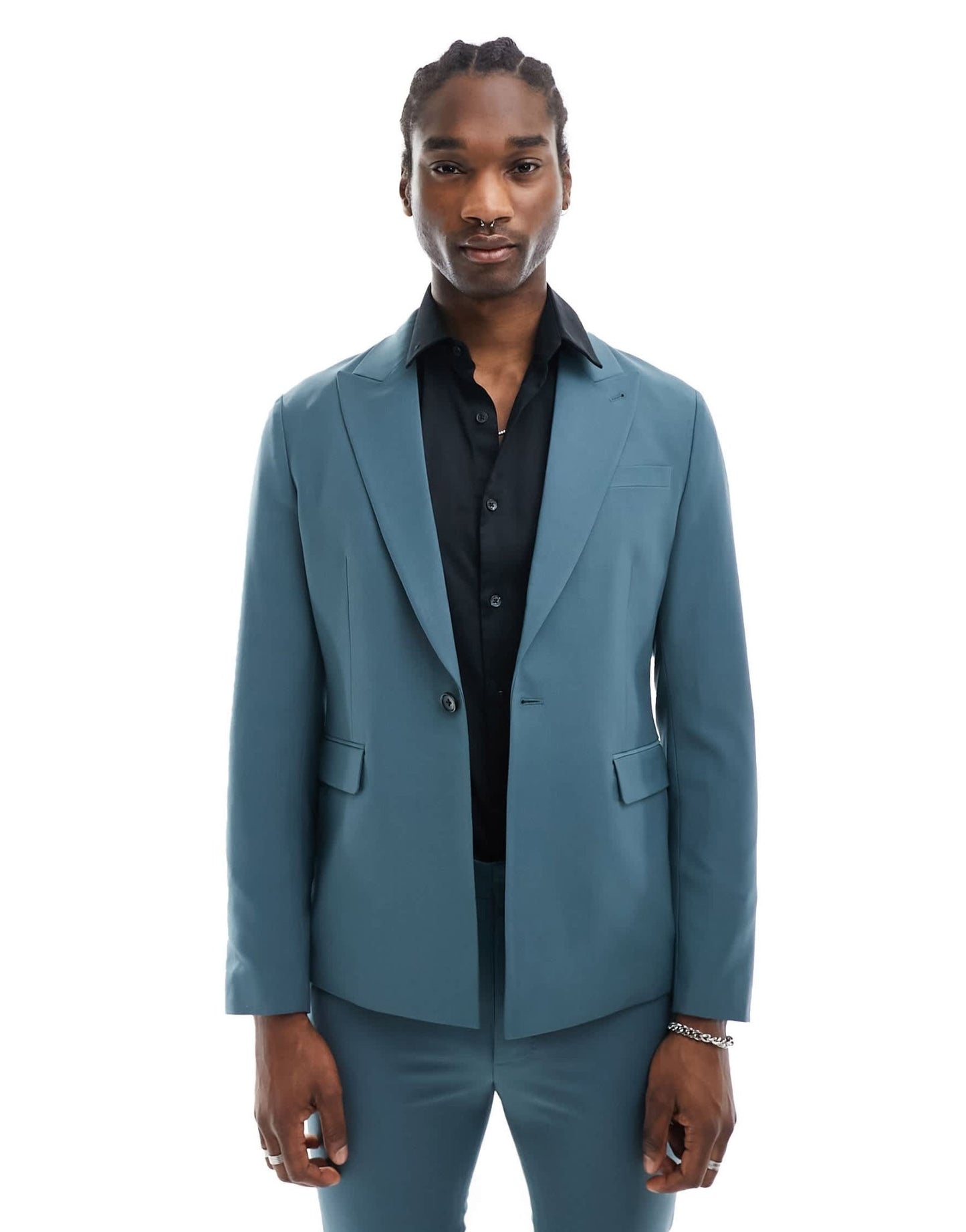 AllSaints Moad suit blazer in petrol blue - ASOS Sample Sale