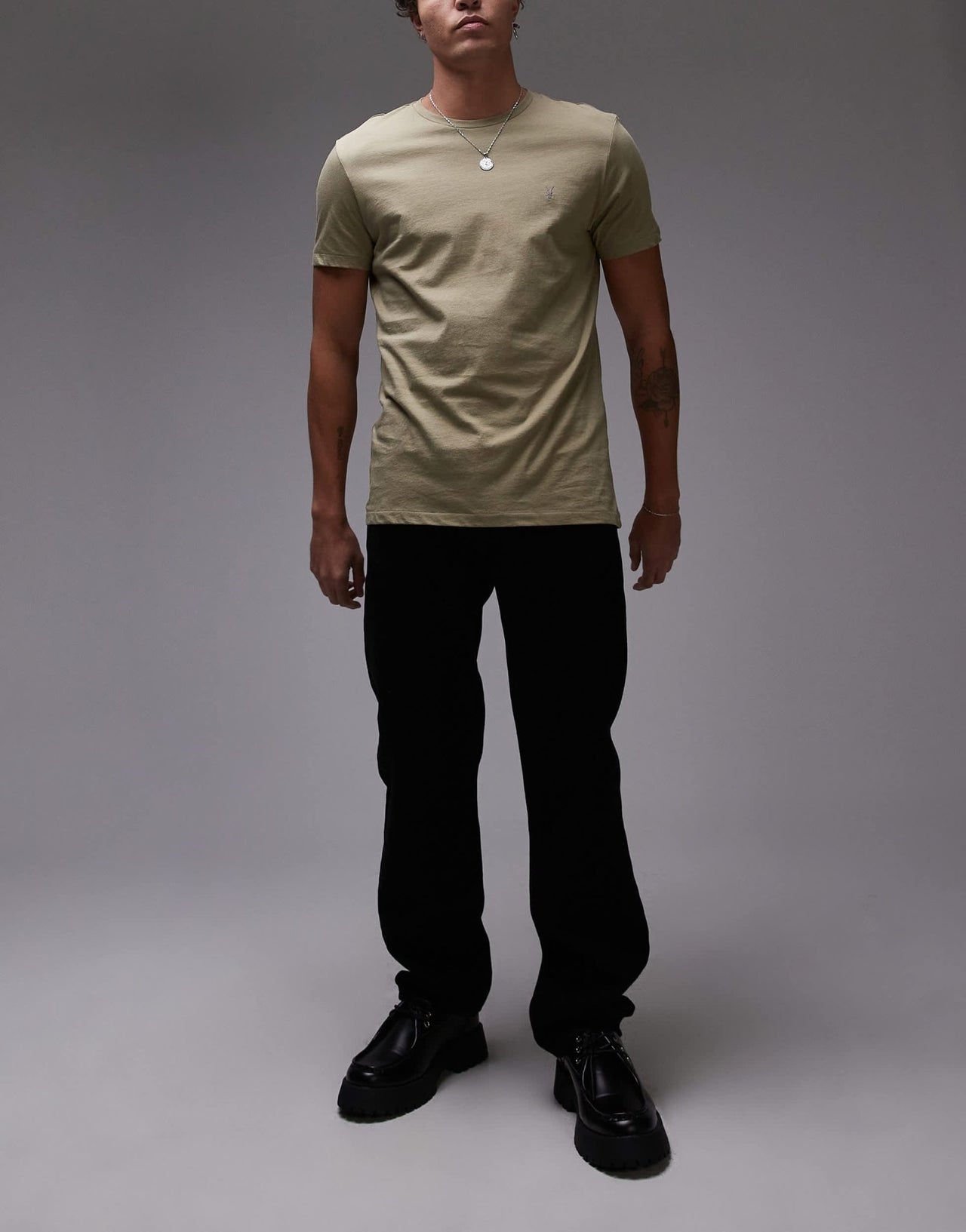 AllSaints Tonic crew t-shirt 3 - pack in white brown green - ASOS Sample Sale