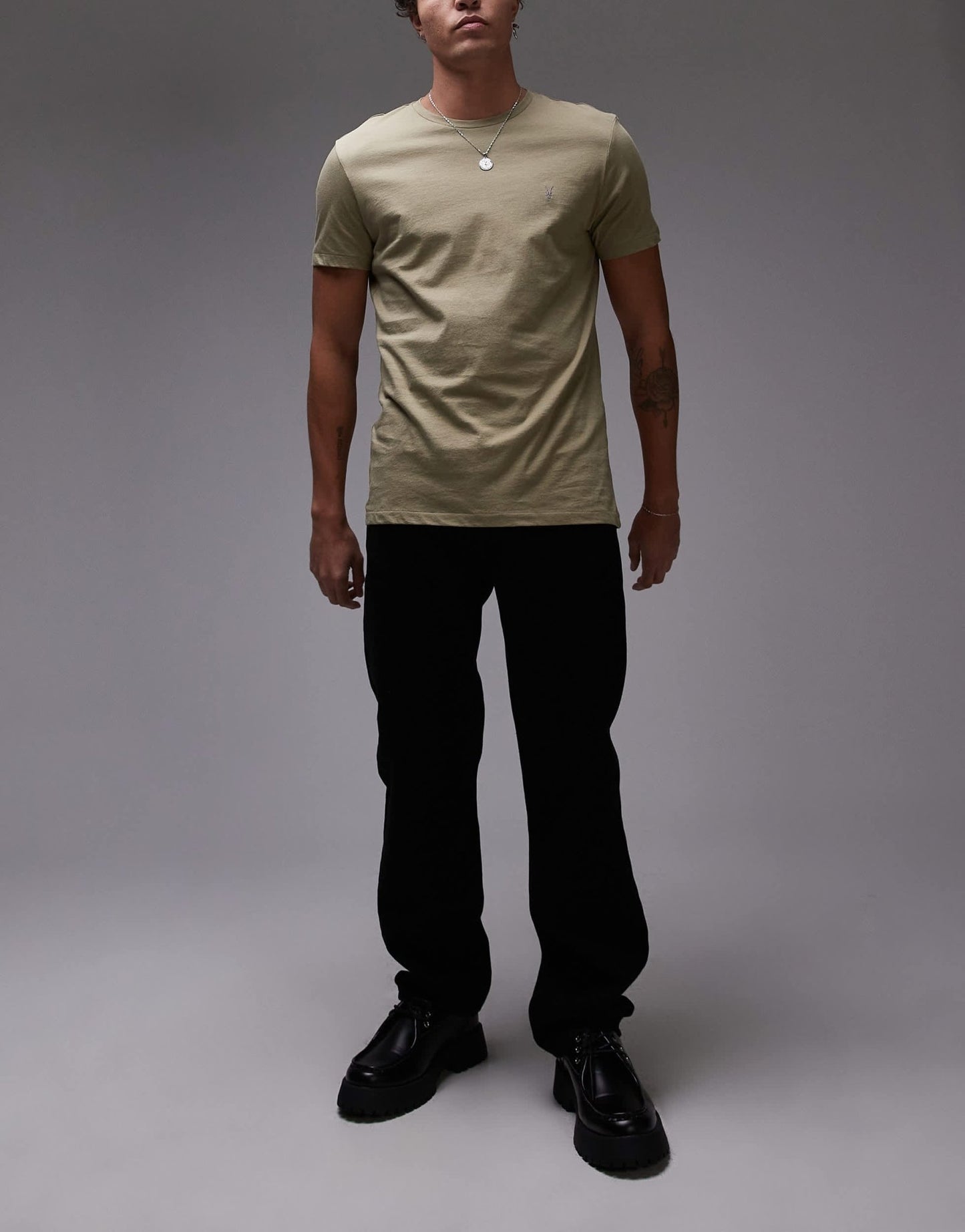 AllSaints Tonic crew t-shirt 3 - pack in white brown green - ASOS Sample Sale