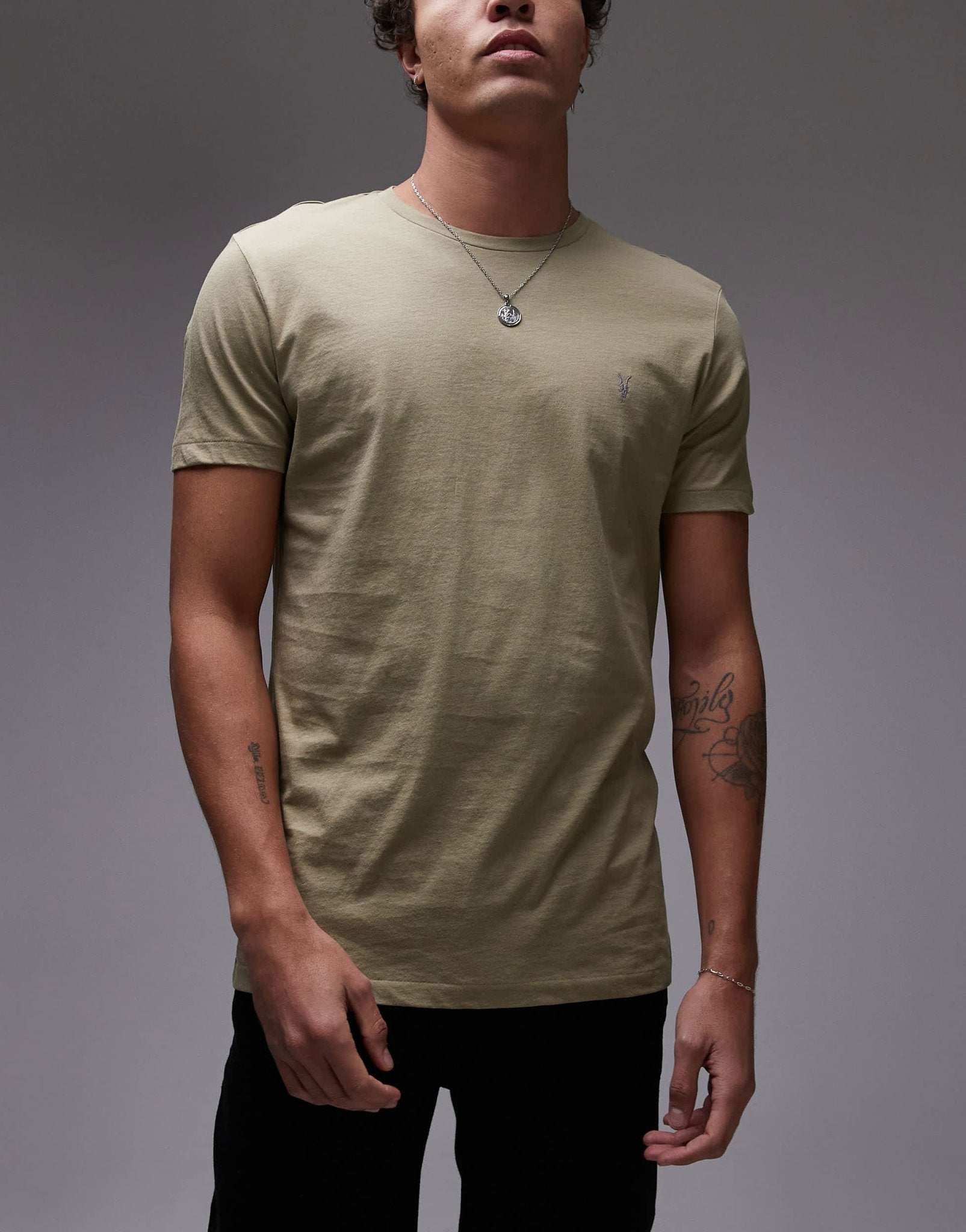 AllSaints Tonic crew t-shirt 3 - pack in white brown green - ASOS Sample Sale